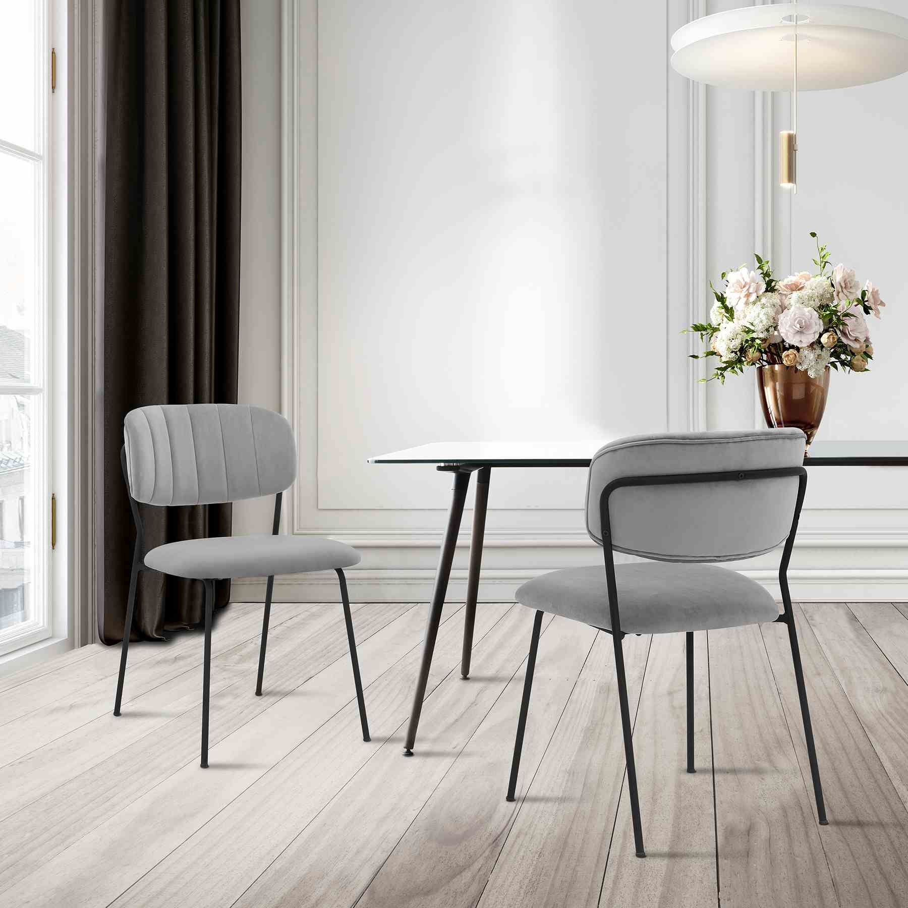 Carlo Gray Velvet and Metal Dining Room Chairs - Set of 2 - Image 9