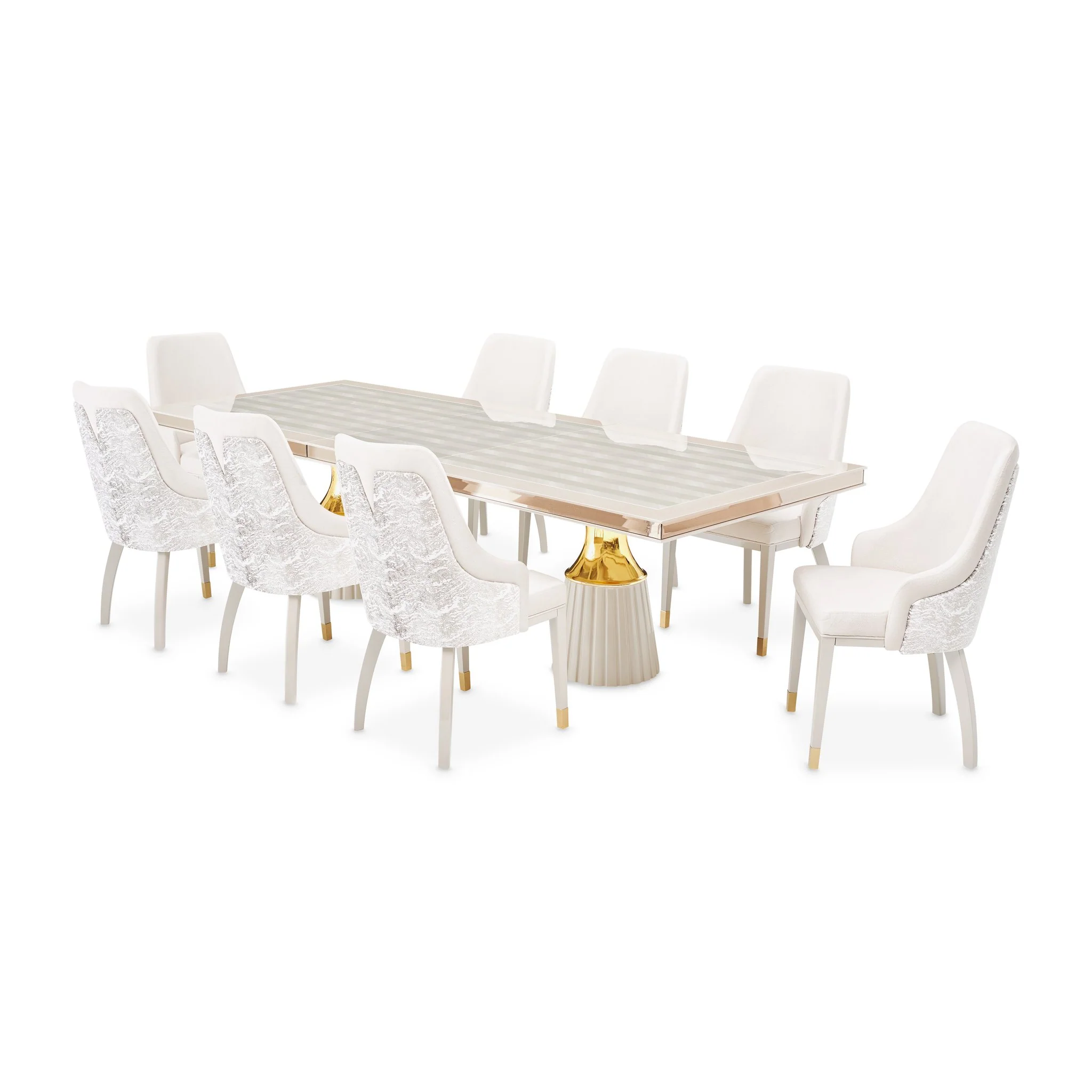 Carmela Double Pedestal Dining Table - Shimmer Ivory - Image 13