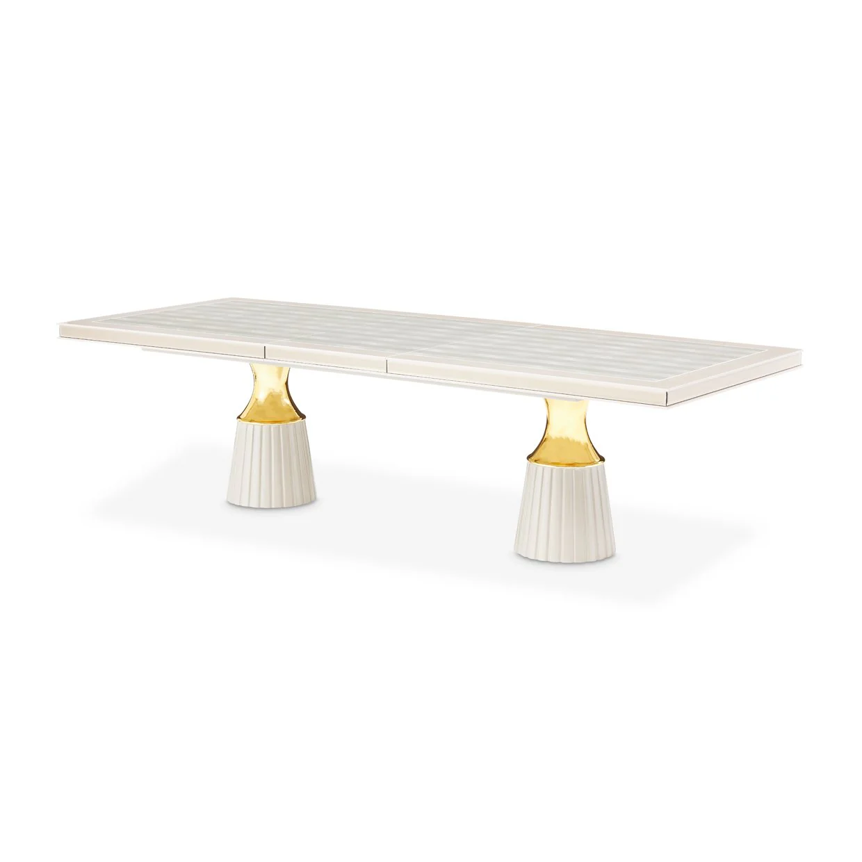 Carmela Double Pedestal Dining Table - Shimmer Ivory - Image 2