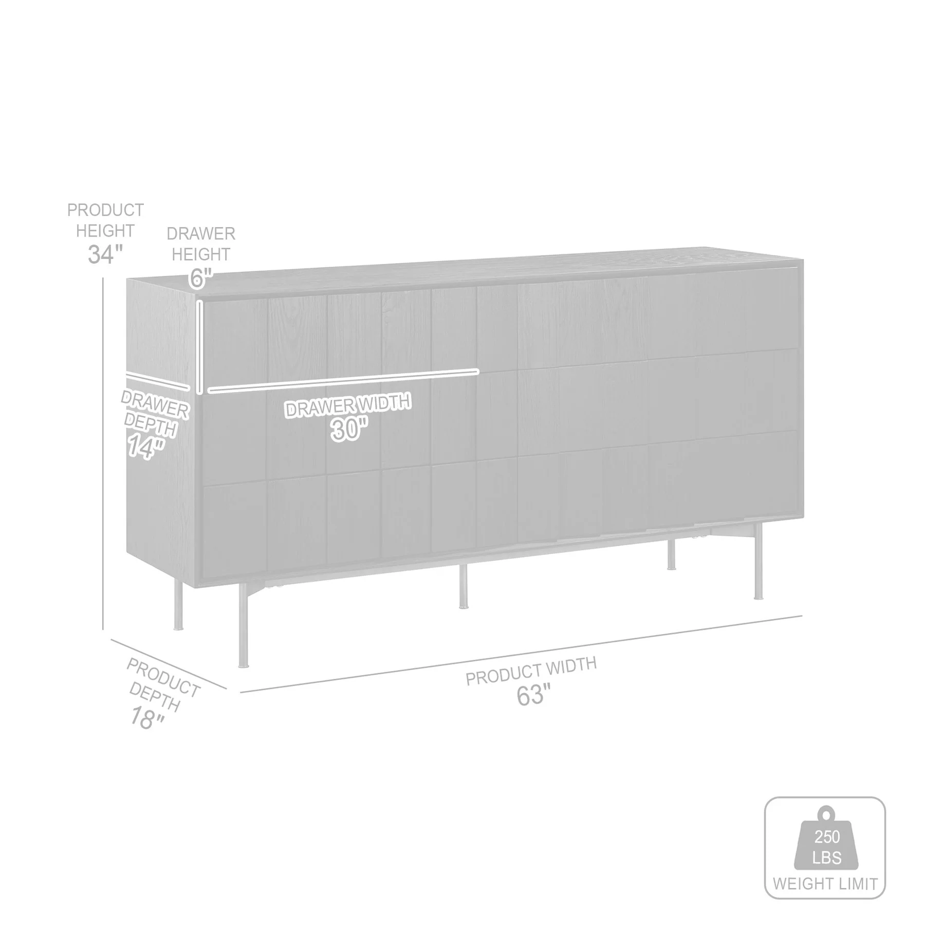 Carnaby 6 Drawer Dresser in Black Brushed Oak and Bronze - Image 7