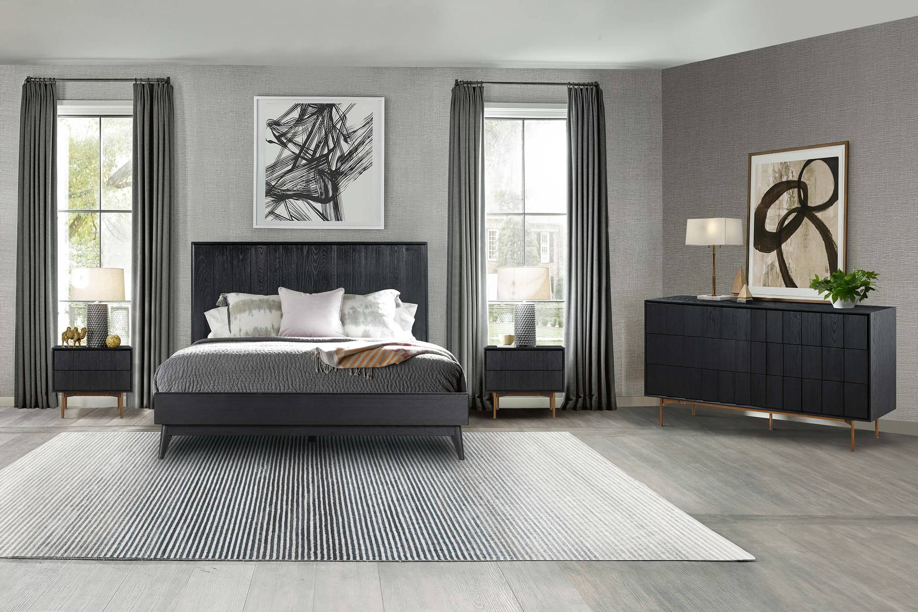 Carnaby 6 Drawer Dresser in Black Brushed Oak and Bronze - Image 9