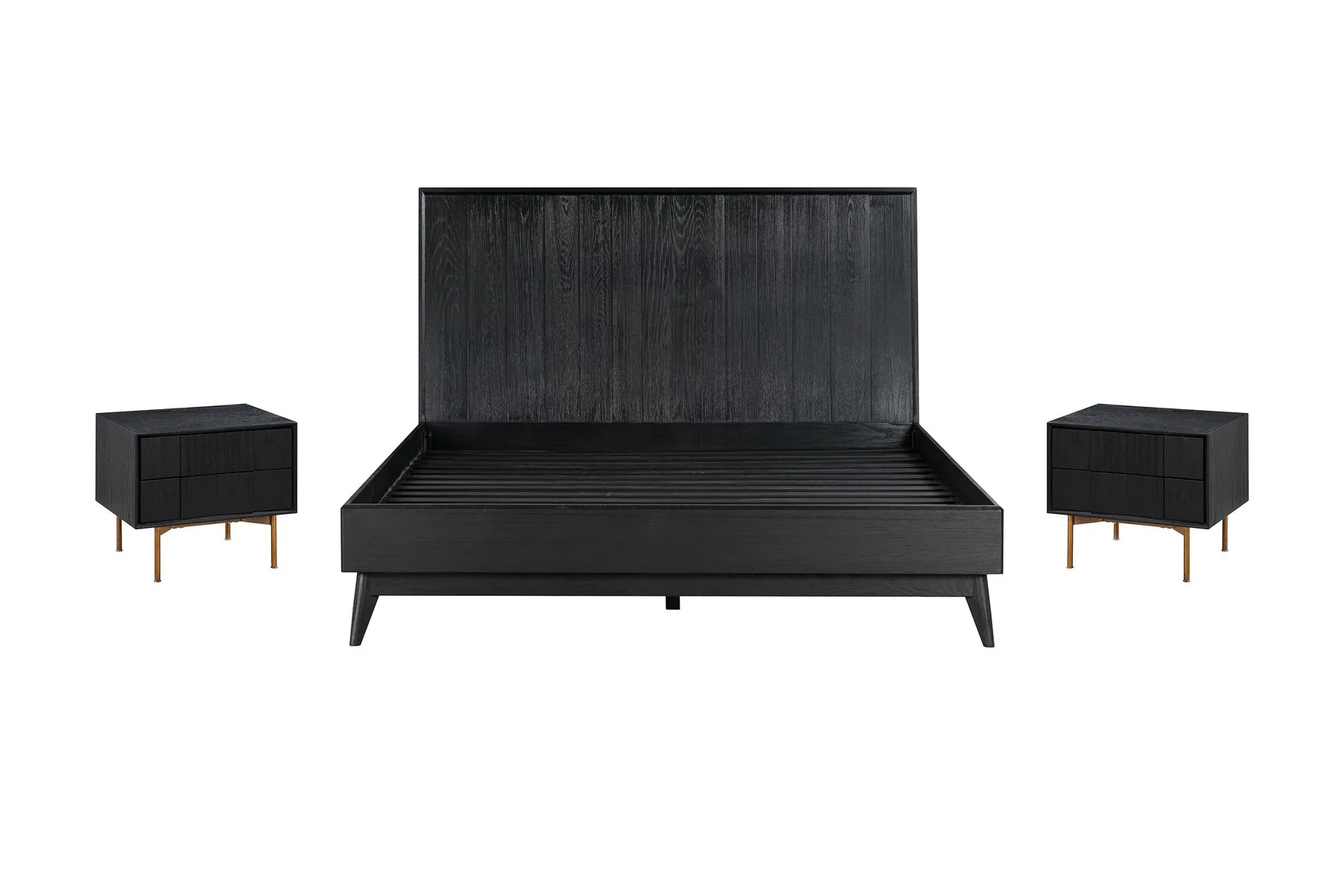 Carnaby Queen 3 Piece Bedroom Set in Black Brushed Oak Wood