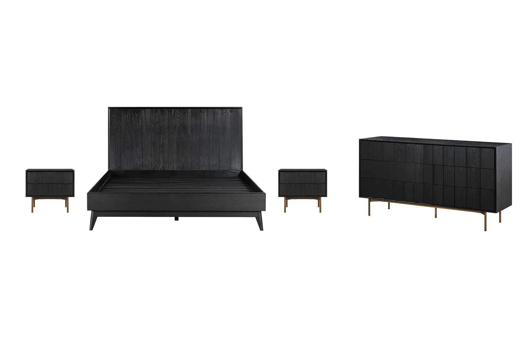 Carnaby Queen 4 Piece Bedroom Set in Black Brushed Oak Wood