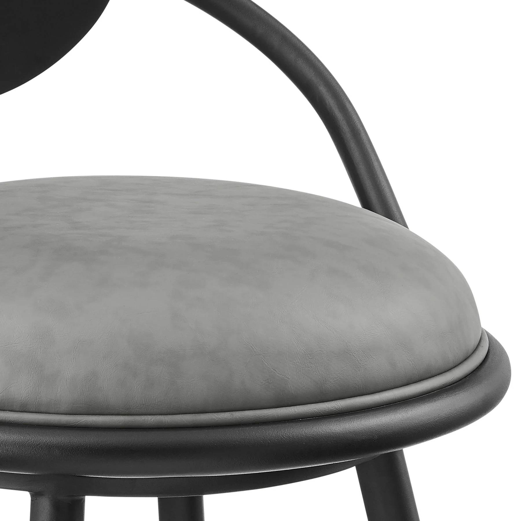 Carnation 26" Swivel Counter Stool in Black Iron with Vintage Gray Faux Leather and Black Wood Back - Image 6