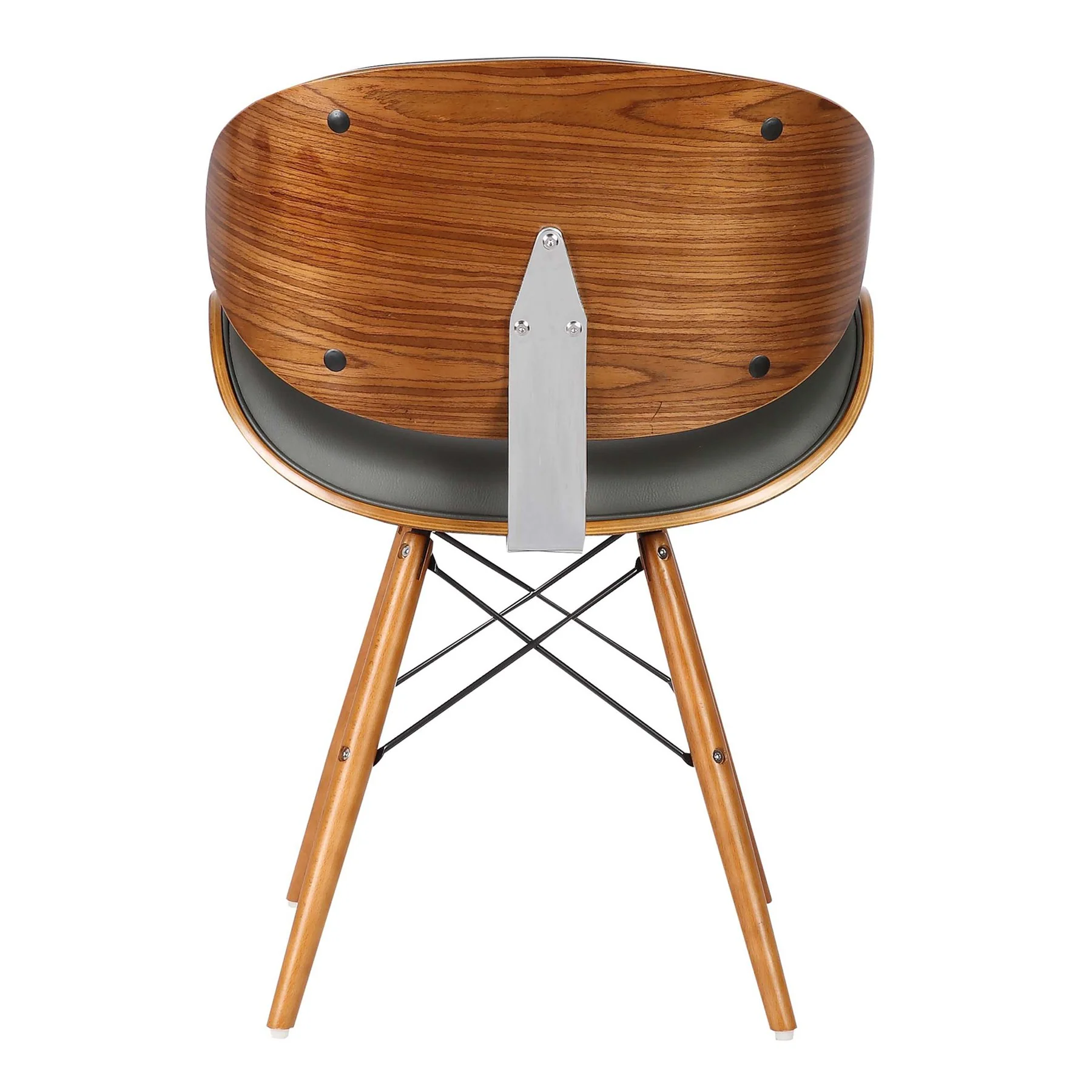 Cassie Mid-Century Dining Chair in Walnut Wood and Gray Faux Leather - Image 4