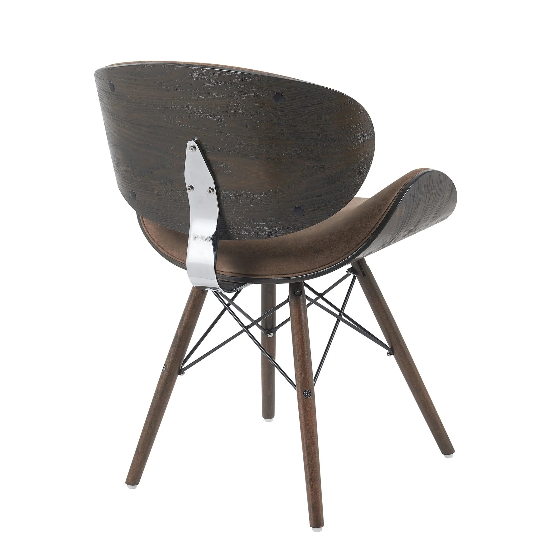 Cassie Mid-Century Upholstered Dining Chair in Espresso Oak Finish with Vintage Dark Brown Faux Leather Seat - Image 3