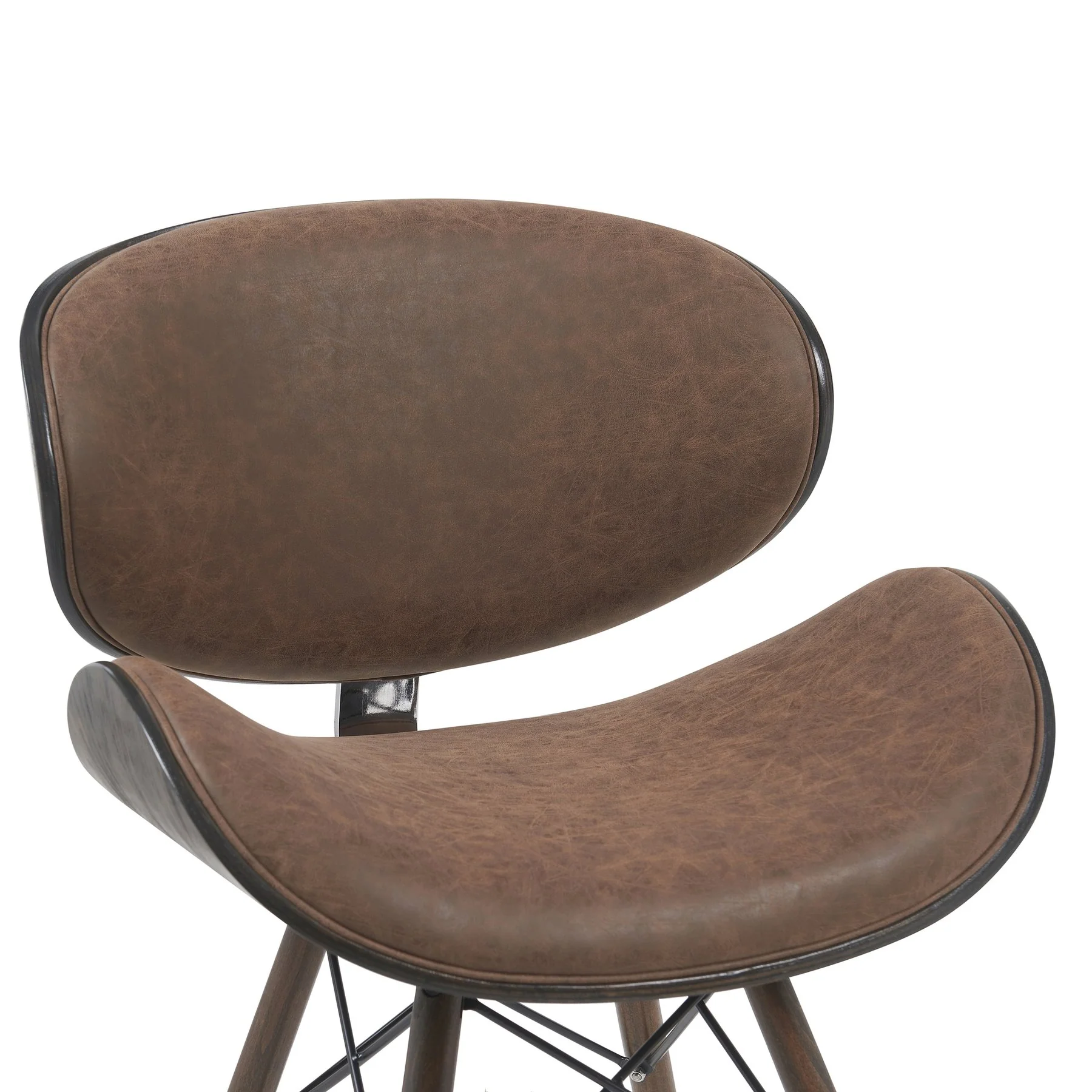 Cassie Mid-Century Upholstered Dining Chair in Espresso Oak Finish with Vintage Dark Brown Faux Leather Seat - Image 4