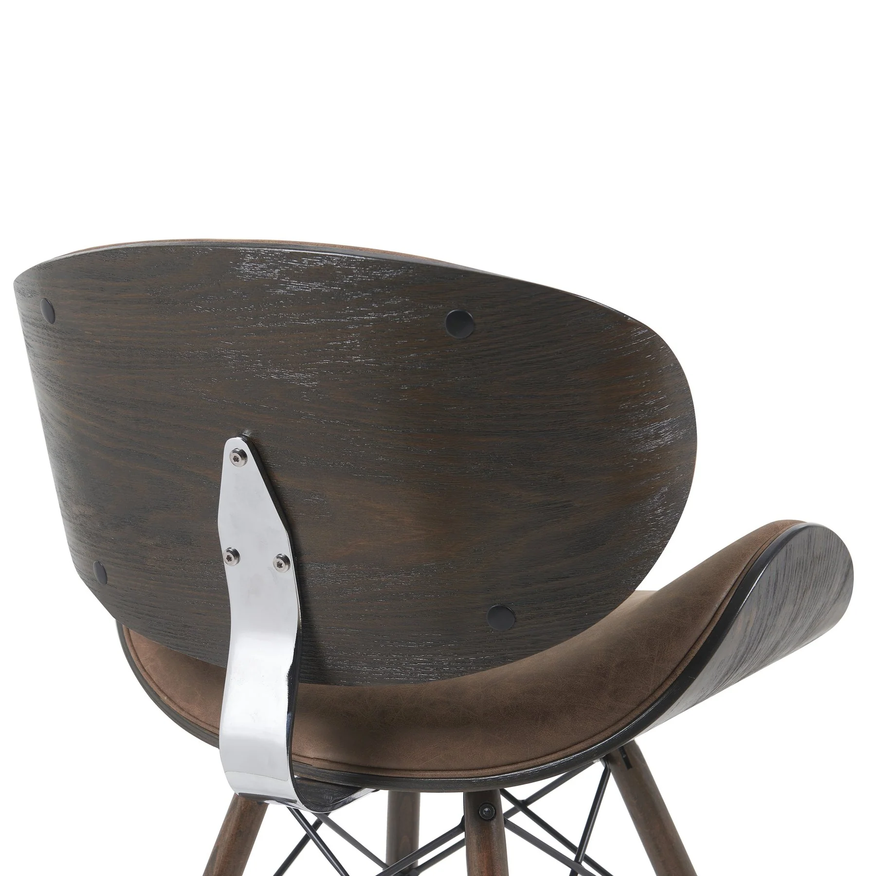 Cassie Mid-Century Upholstered Dining Chair in Espresso Oak Finish with Vintage Dark Brown Faux Leather Seat - Image 5