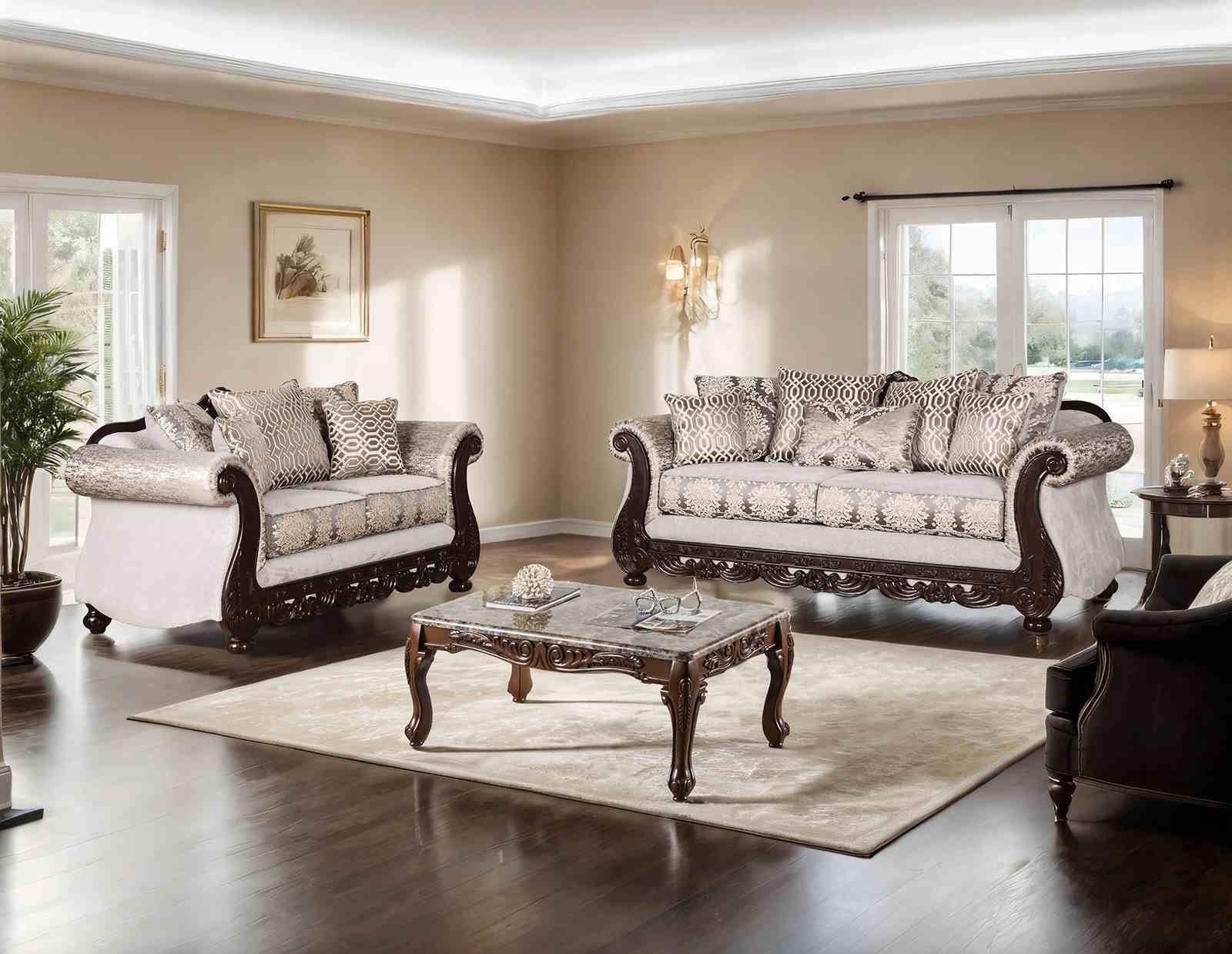 Catalonia Loveseat, Beige/Dark Cherry - Image 2
