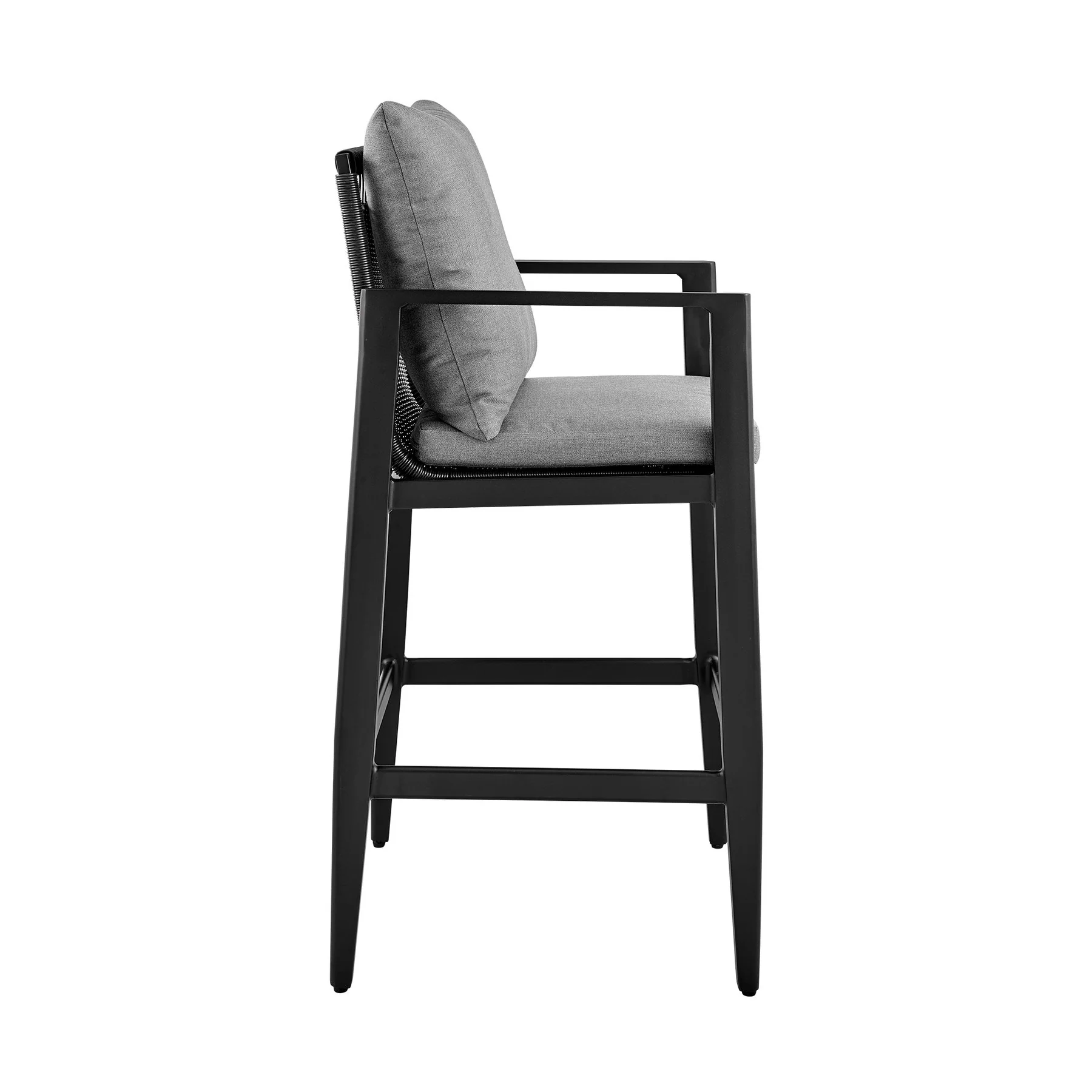 Cayman Outdoor Patio Bar Stool in Aluminum with Gray Cushions - Image 3