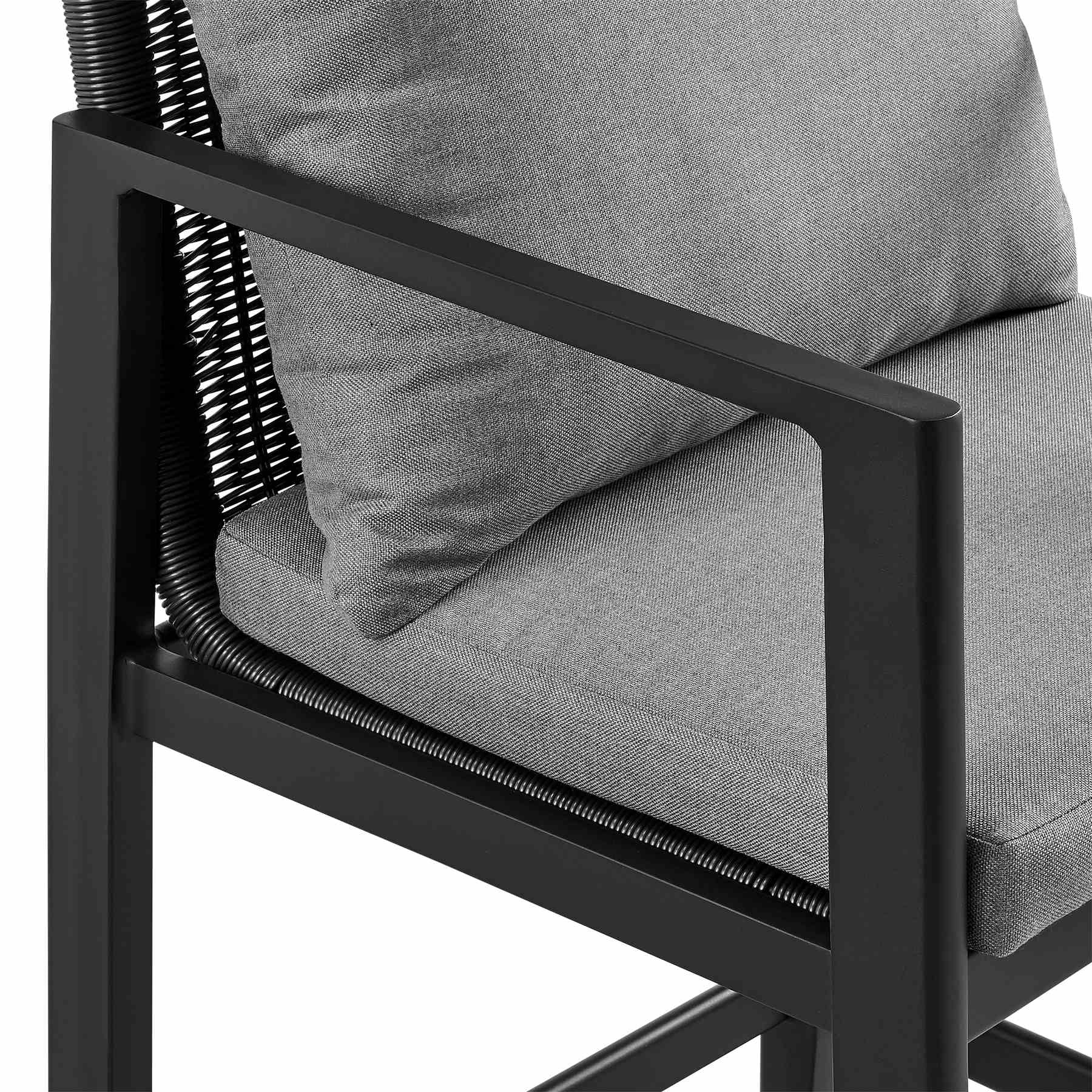 Cayman Outdoor Patio Bar Stool in Aluminum with Gray Cushions - Image 6
