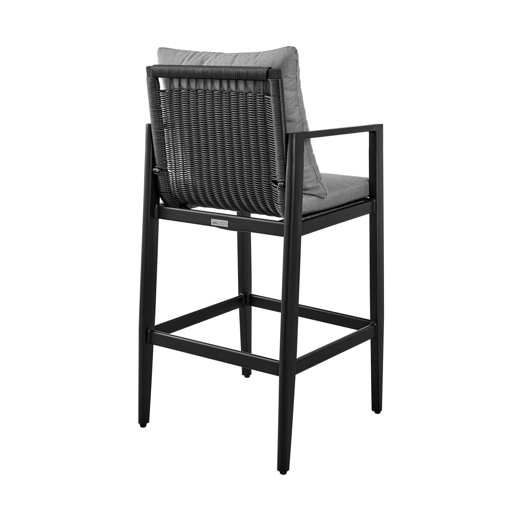 Cayman Outdoor Patio Counter Height Bar Stool in Aluminum with Gray Cushions - Image 4