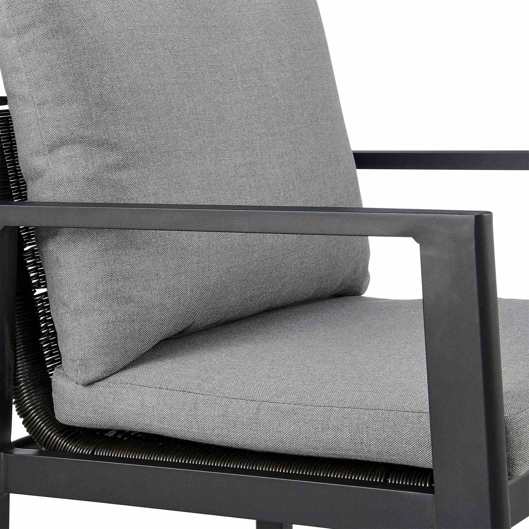 Cayman Outdoor Patio Dining Chairs with Arms in Aluminum with Gray Cushions - Set of 2 - Image 7