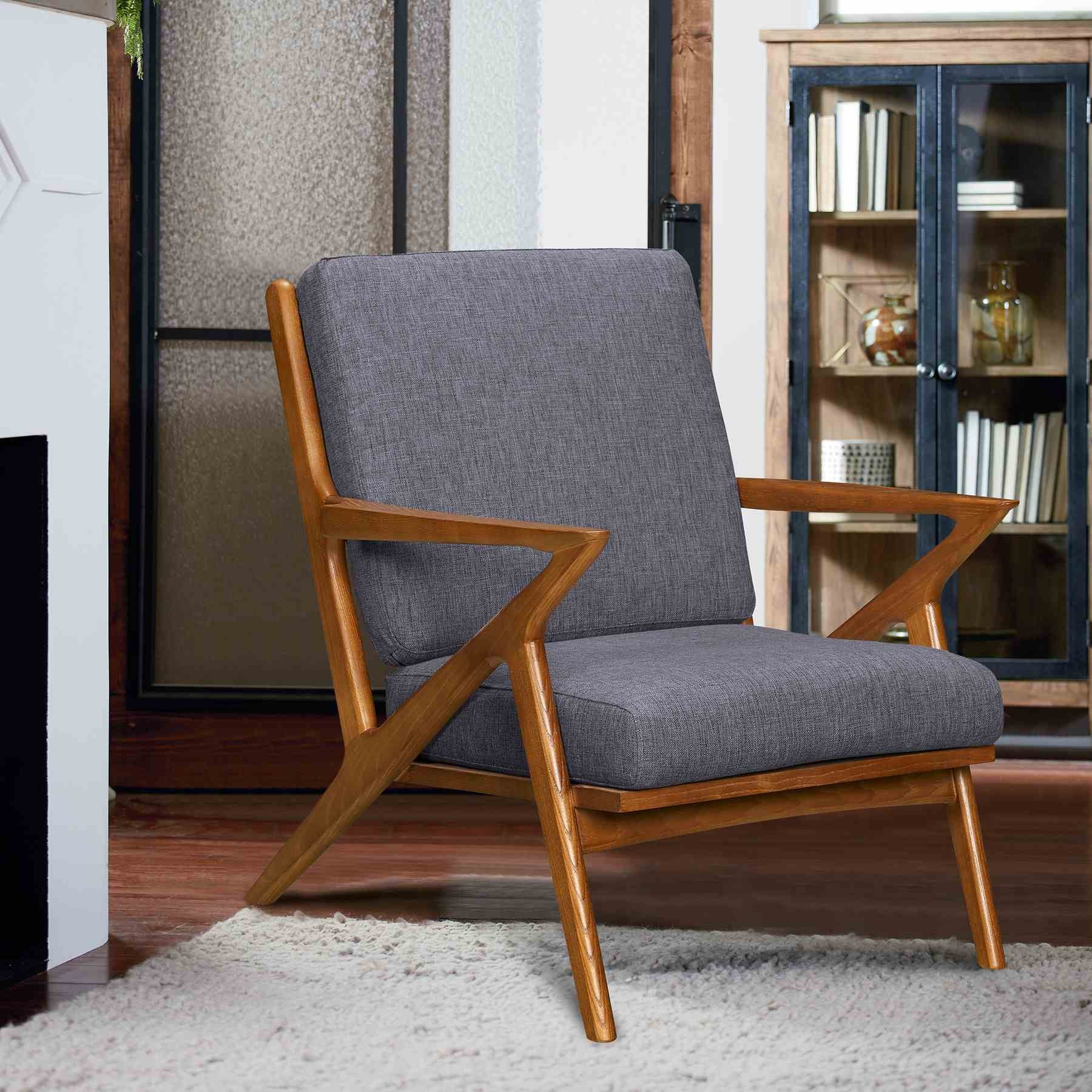 Celtic Mid-Century Accent Chair in Champagne Ash Wood Finish and Dark Gray Fabric - Image 4