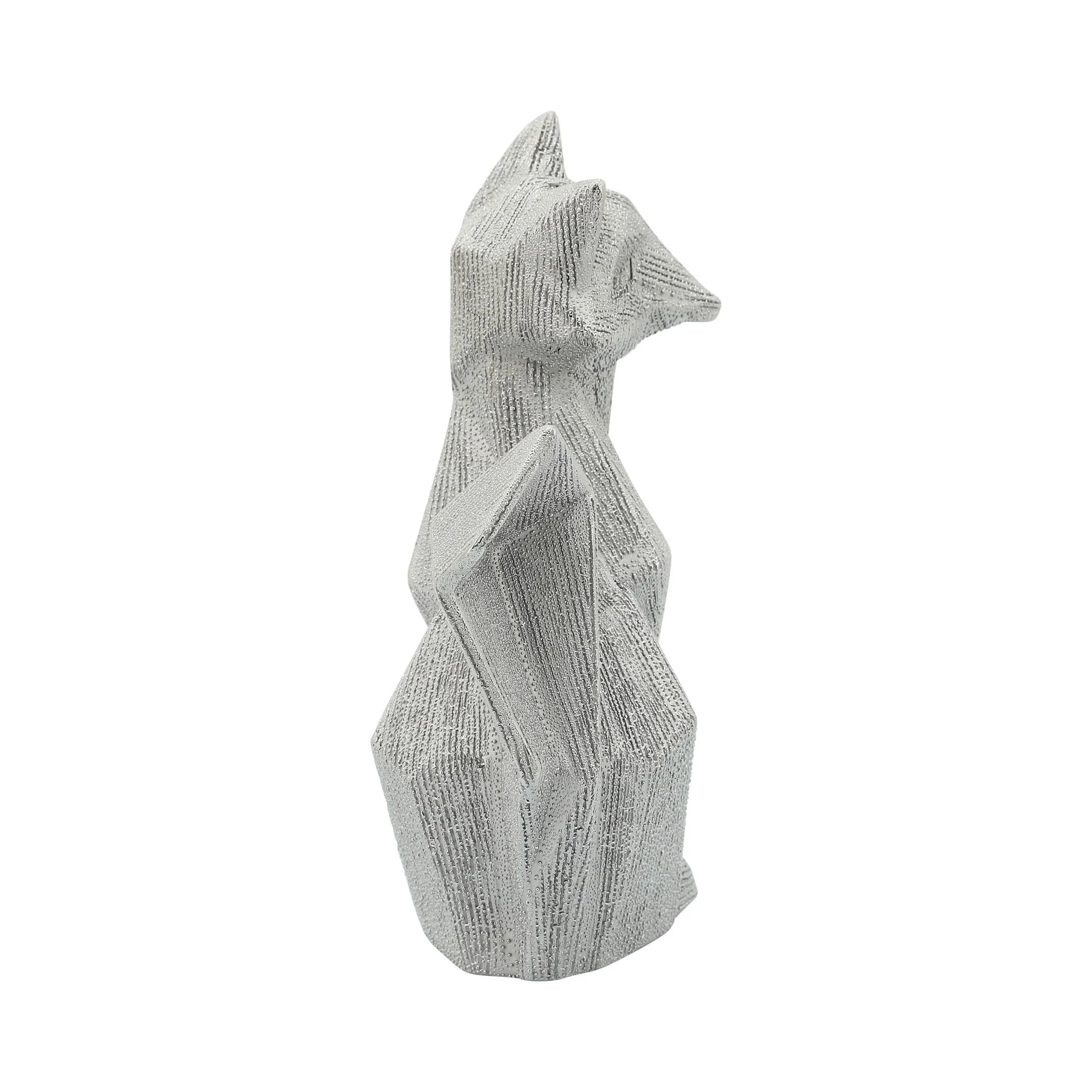 Cer, 10" Beaded Fox Figurine, Silver - Image 3