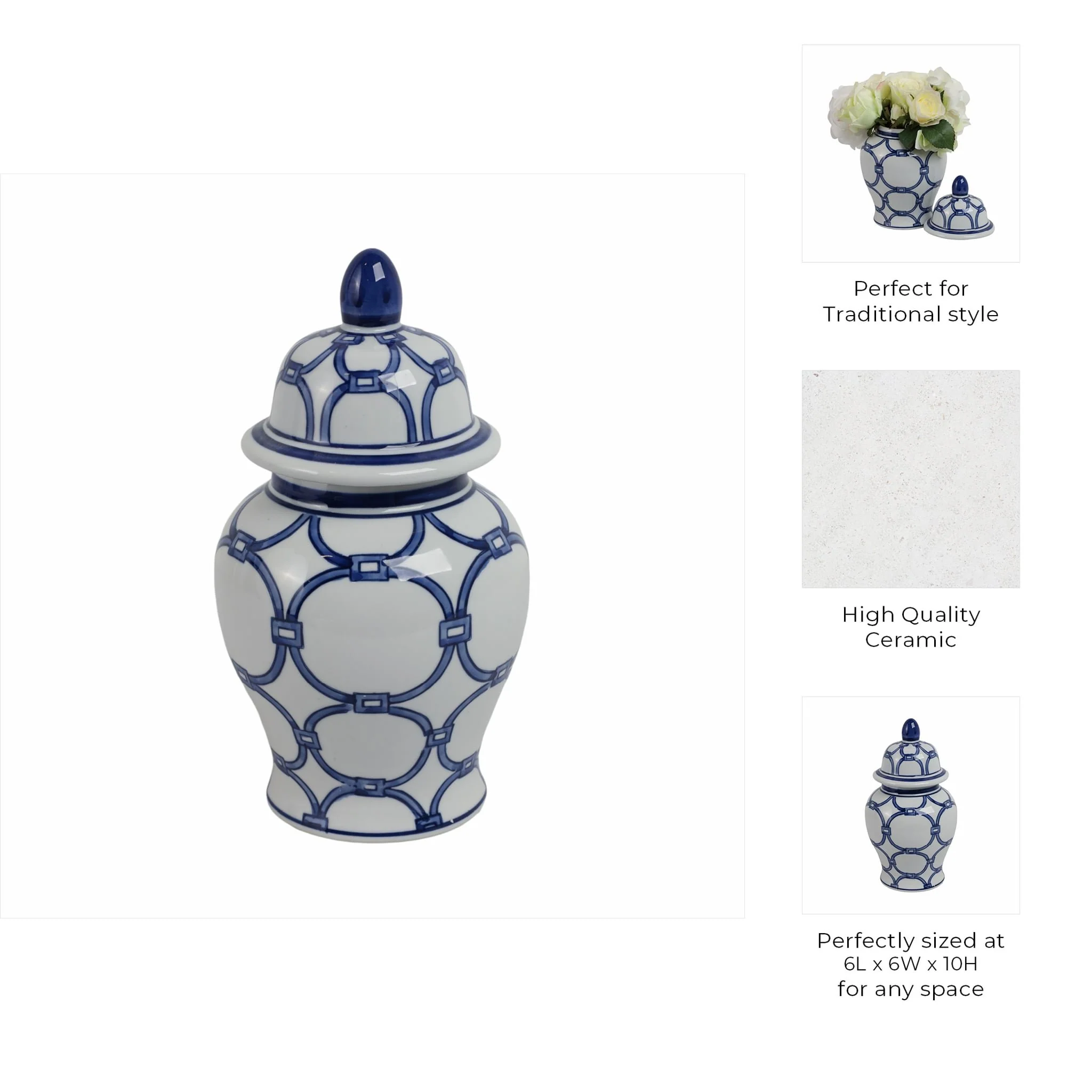 Cer, 10" Links Temple Jar, Blue/white - Image 9