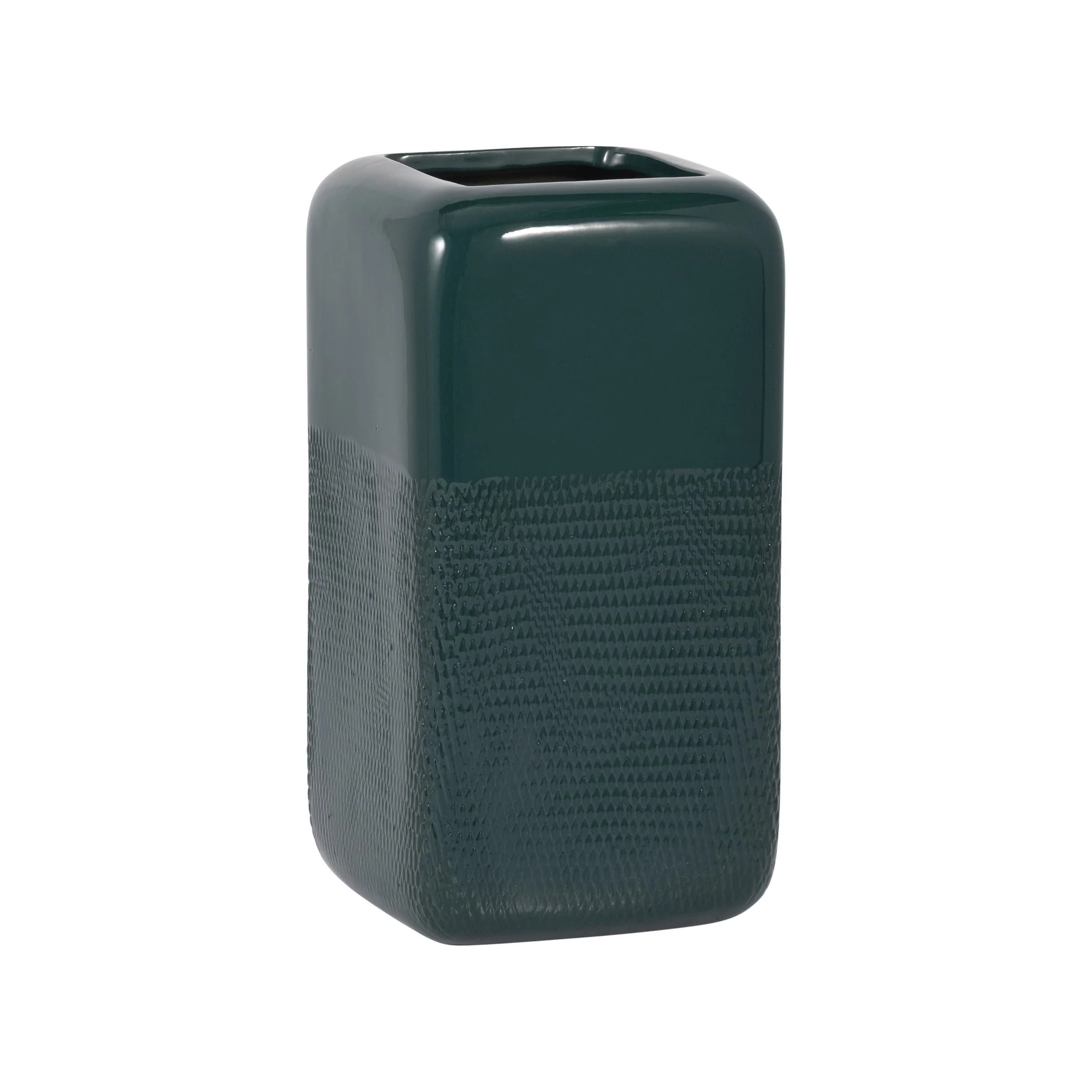 Cer, 10" Squared Grooved Vase, Forest Green - Image 3