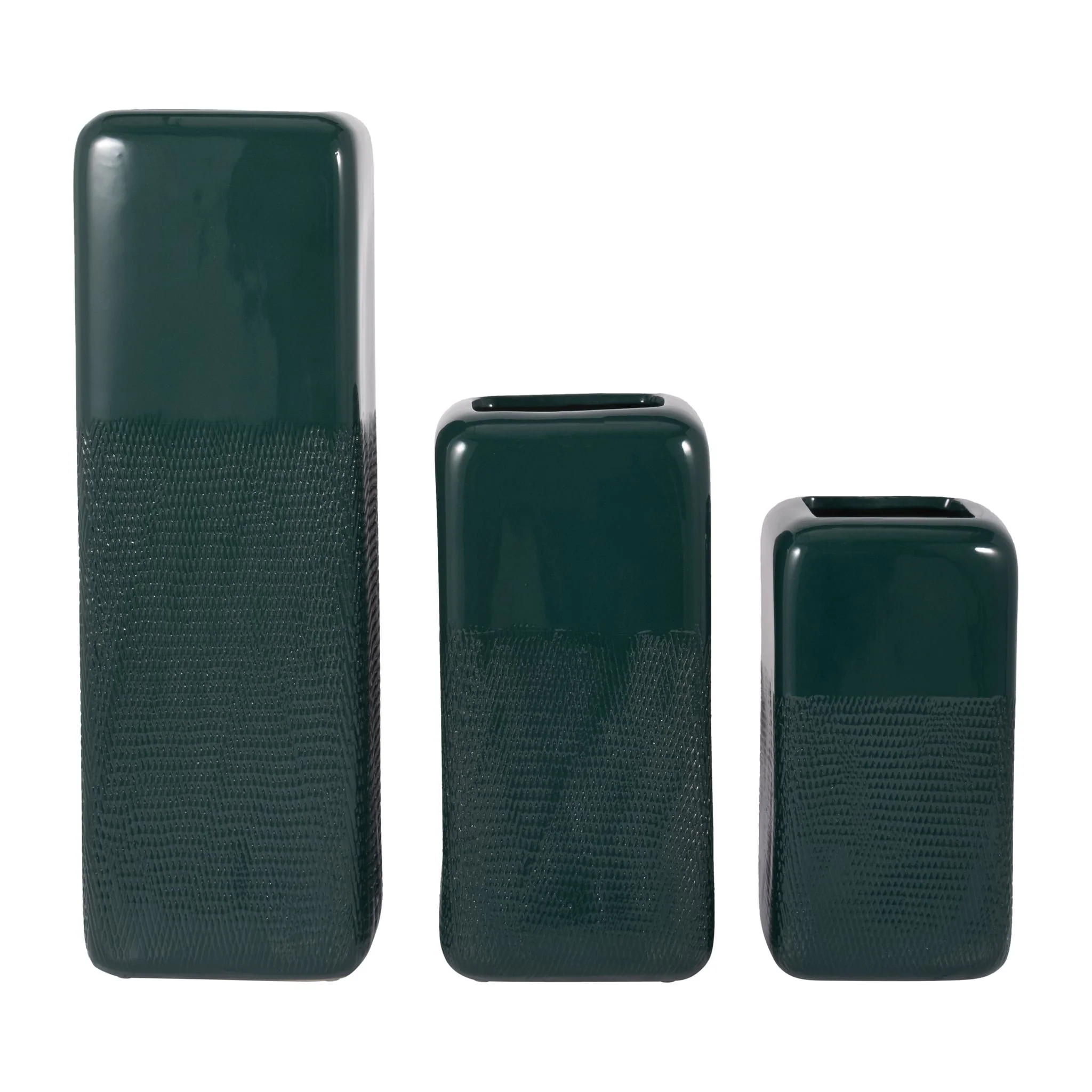 Cer, 10" Squared Grooved Vase, Forest Green - Image 7