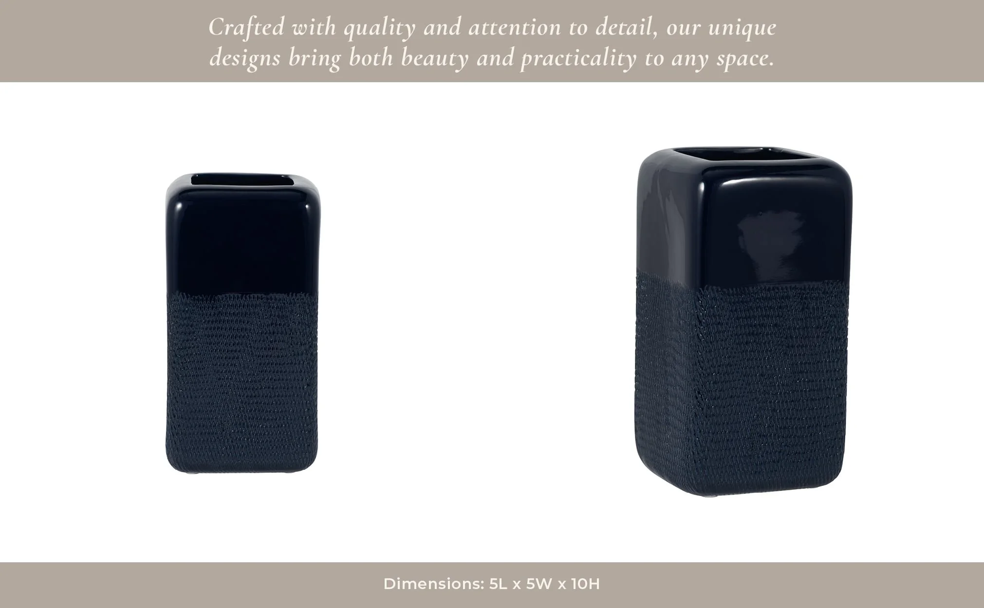 Cer, 10" Squared Grooved Vase, Navy Blue - Image 12