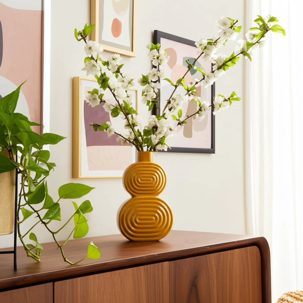 Cer, 10" Stacked Circles Vase, Mustard Gold - Image 11