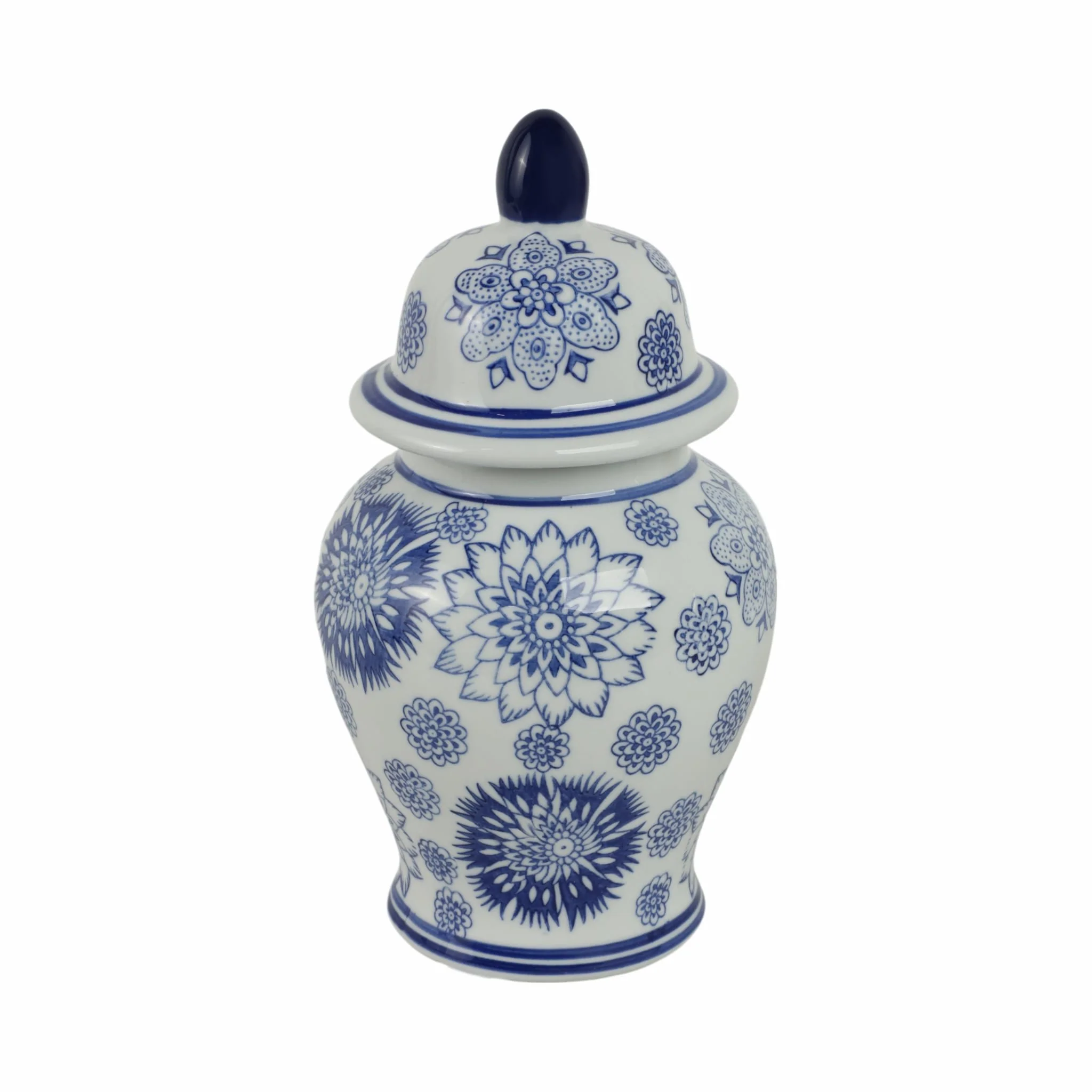 Cer, 10"h Asstd Flowers Temple Jar, Blue - Image 3