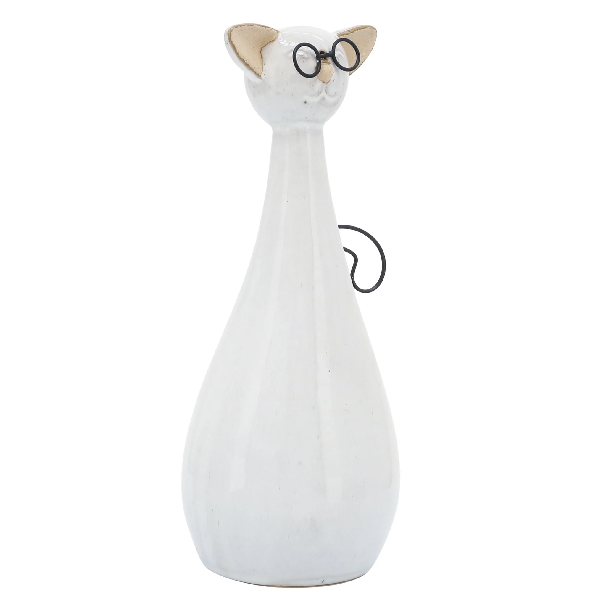 Cer, 10"h Chubby Cat W/ Glasses, Beige - Image 2
