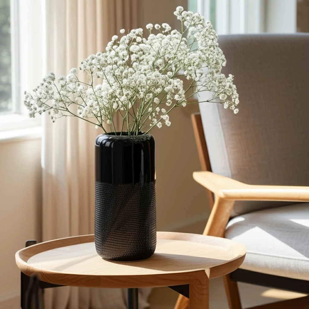 Cer, 10"h Grooved Vase, Black - Image 12