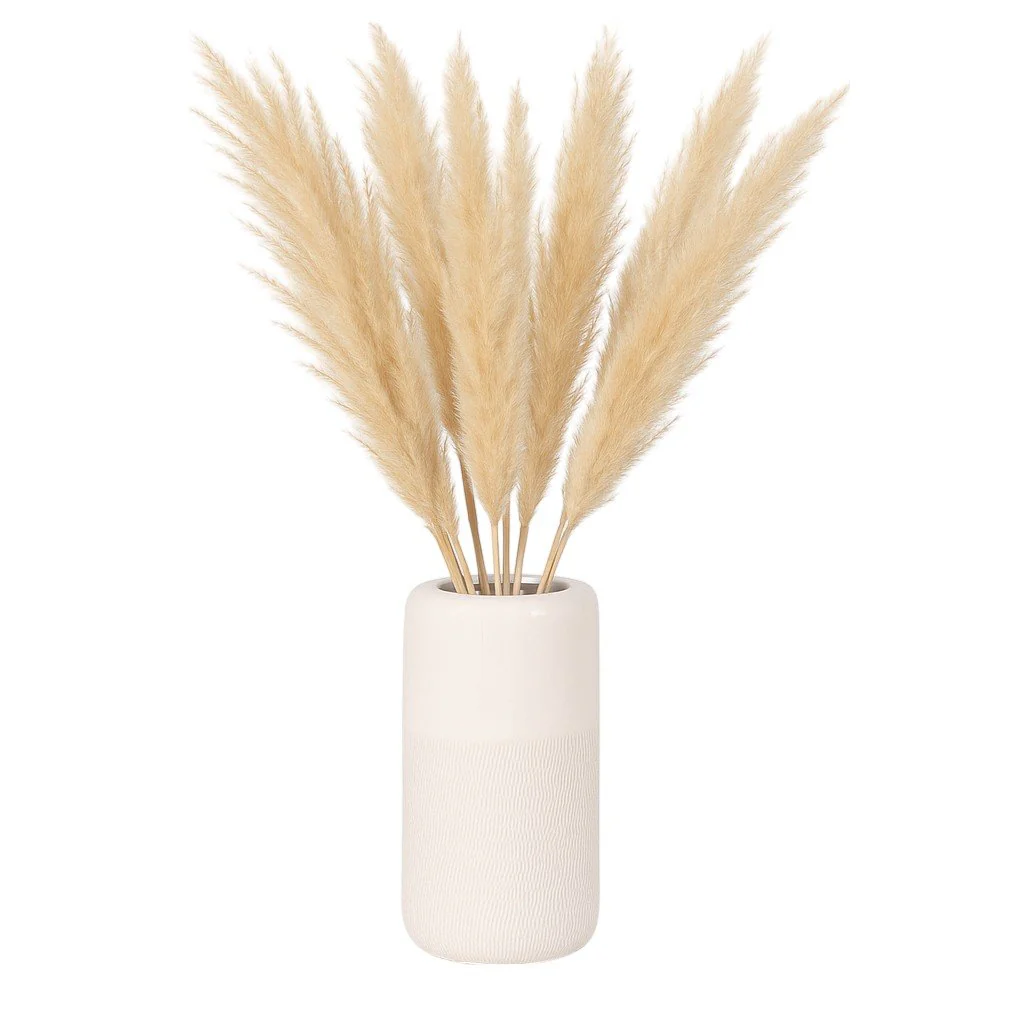 Cer, 10"h Grooved Vase, Ivory - Image 2