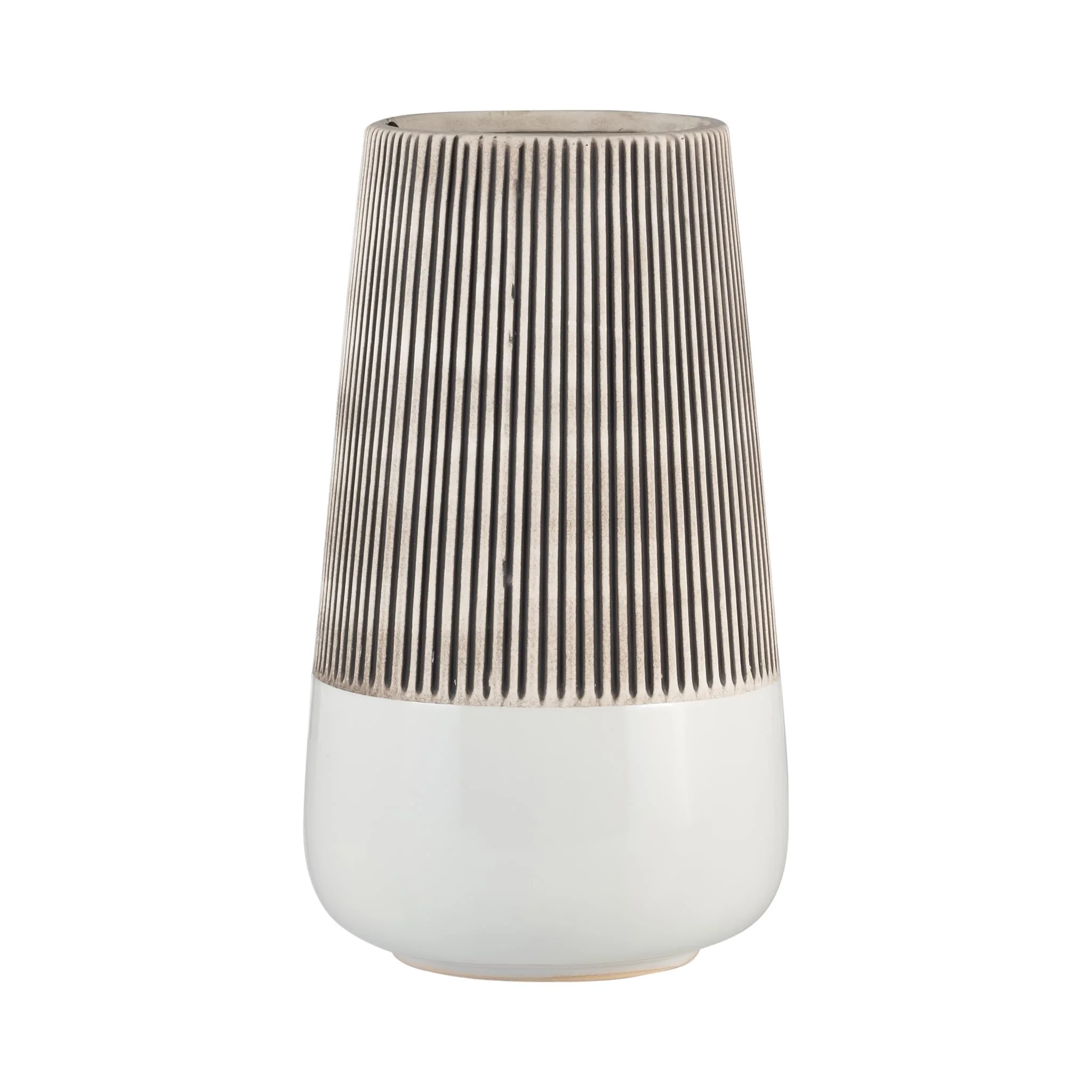 Cer,10"h Ridged Vase, Ivory