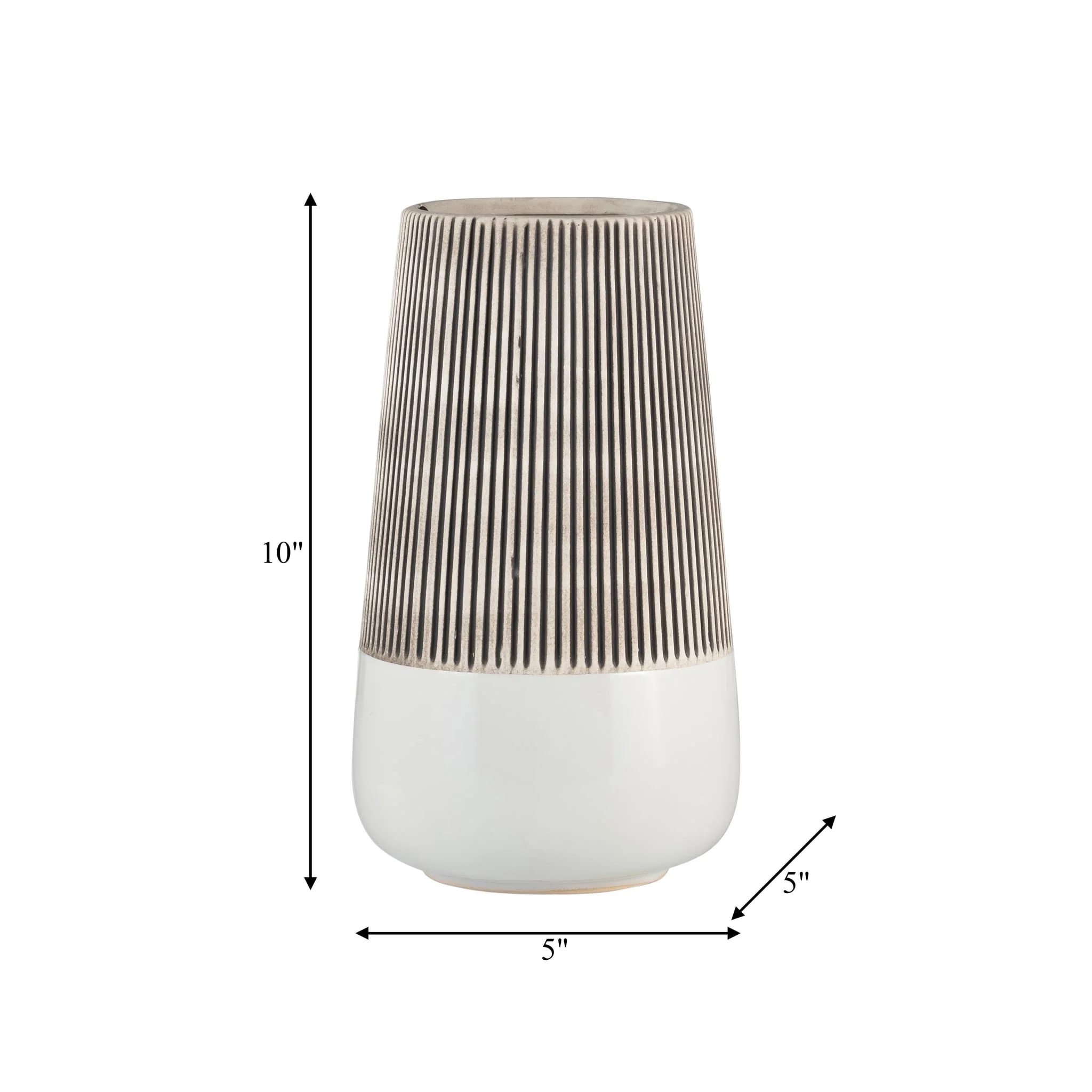 Cer,10"h Ridged Vase, Ivory - Image 7