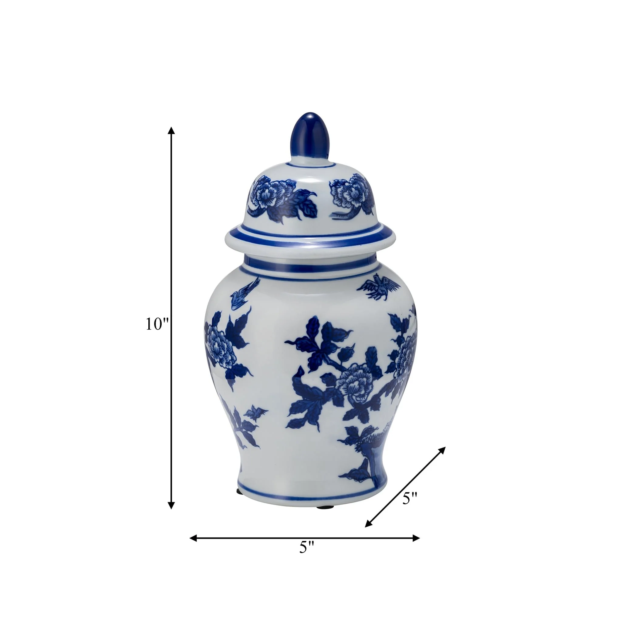 Cer, 10"h Temple Jar, Blue/white - Image 3