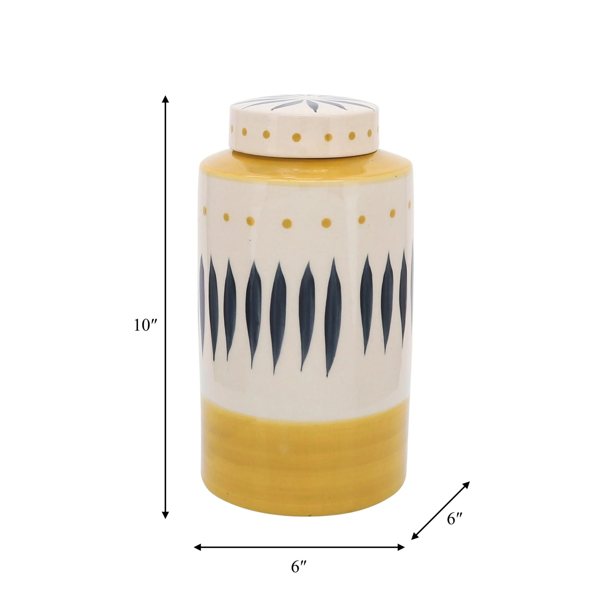 Cer, 10"h Tribal Jar W/ Lid, Yellow - Image 5