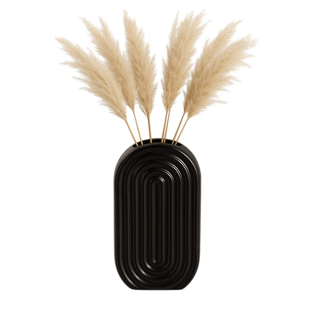 Cer, 11" Oval Ridged Vase, Black - Image 2