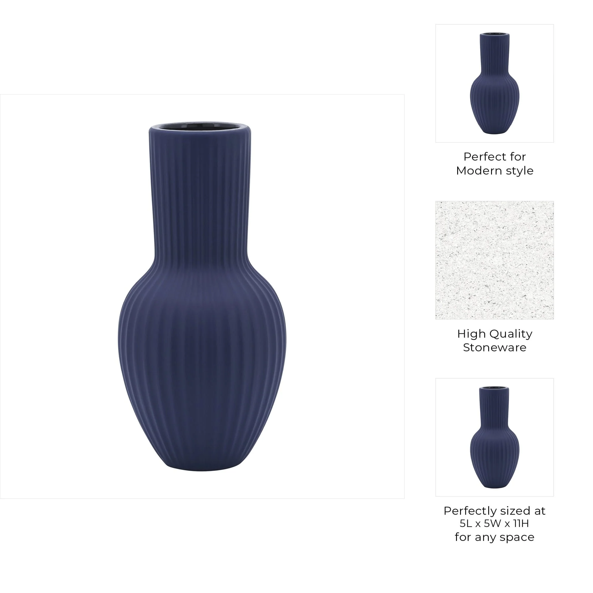 Cer, 11"h Bouquet Vase, Navy - Image 7