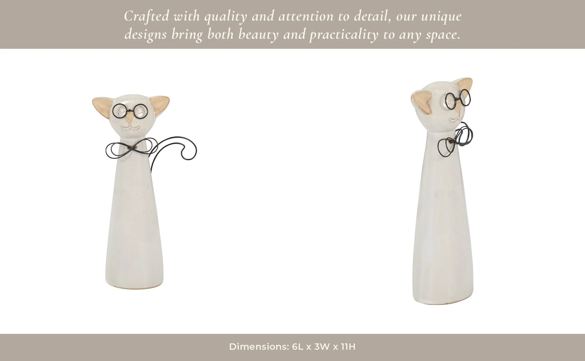 Cer, 11"h Cat W/ Glasses, Beige - Image 15