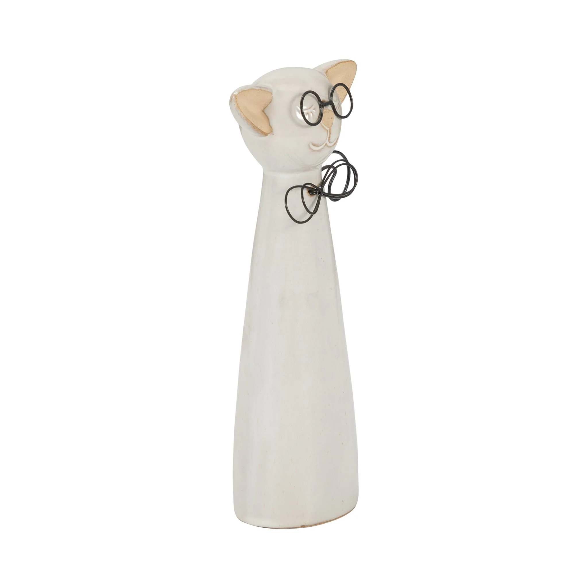 Cer, 11"h Cat W/ Glasses, Beige - Image 2