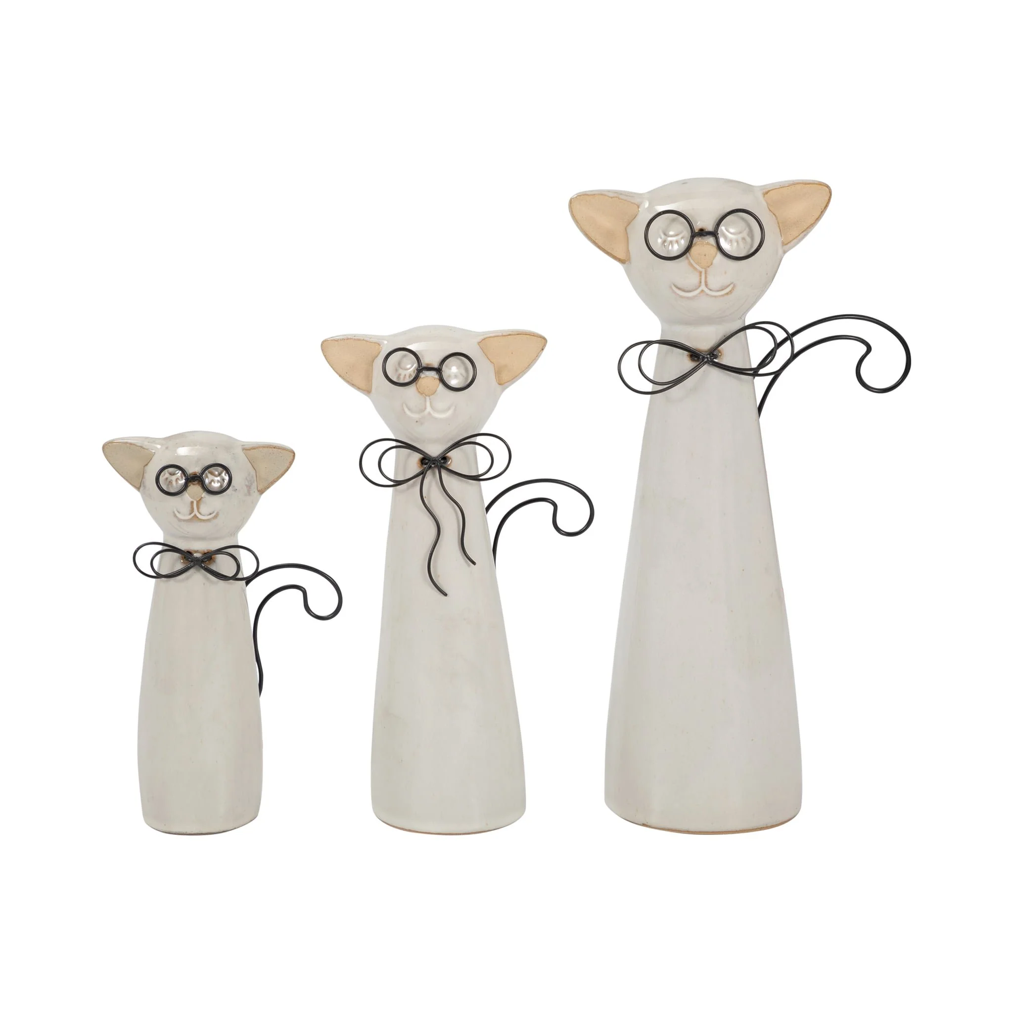 Cer, 11"h Cat W/ Glasses, Beige - Image 8