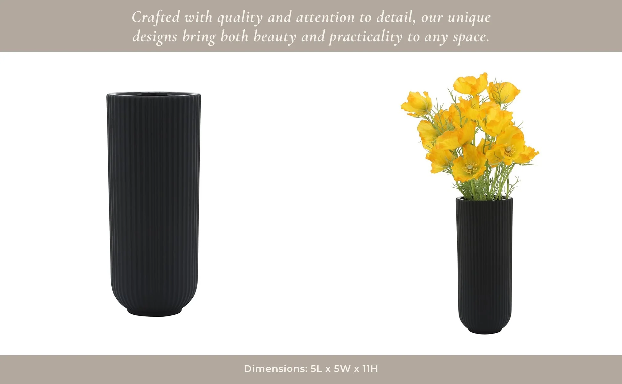 Cer, 11"h Ridged Vase, Black - Image 9