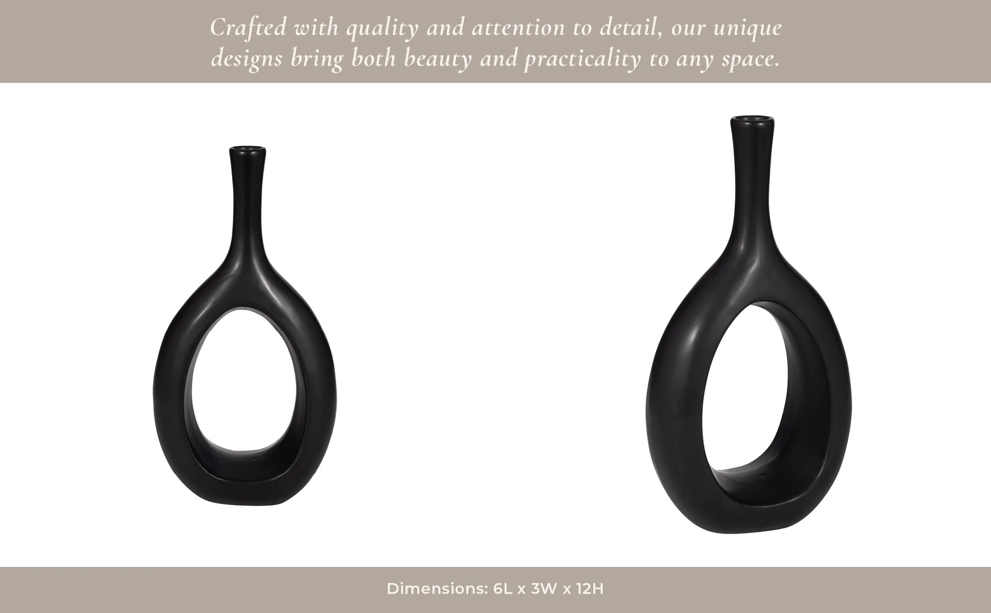 Cer, 12" Curved Open Cut Out Vase, Black - Image 13
