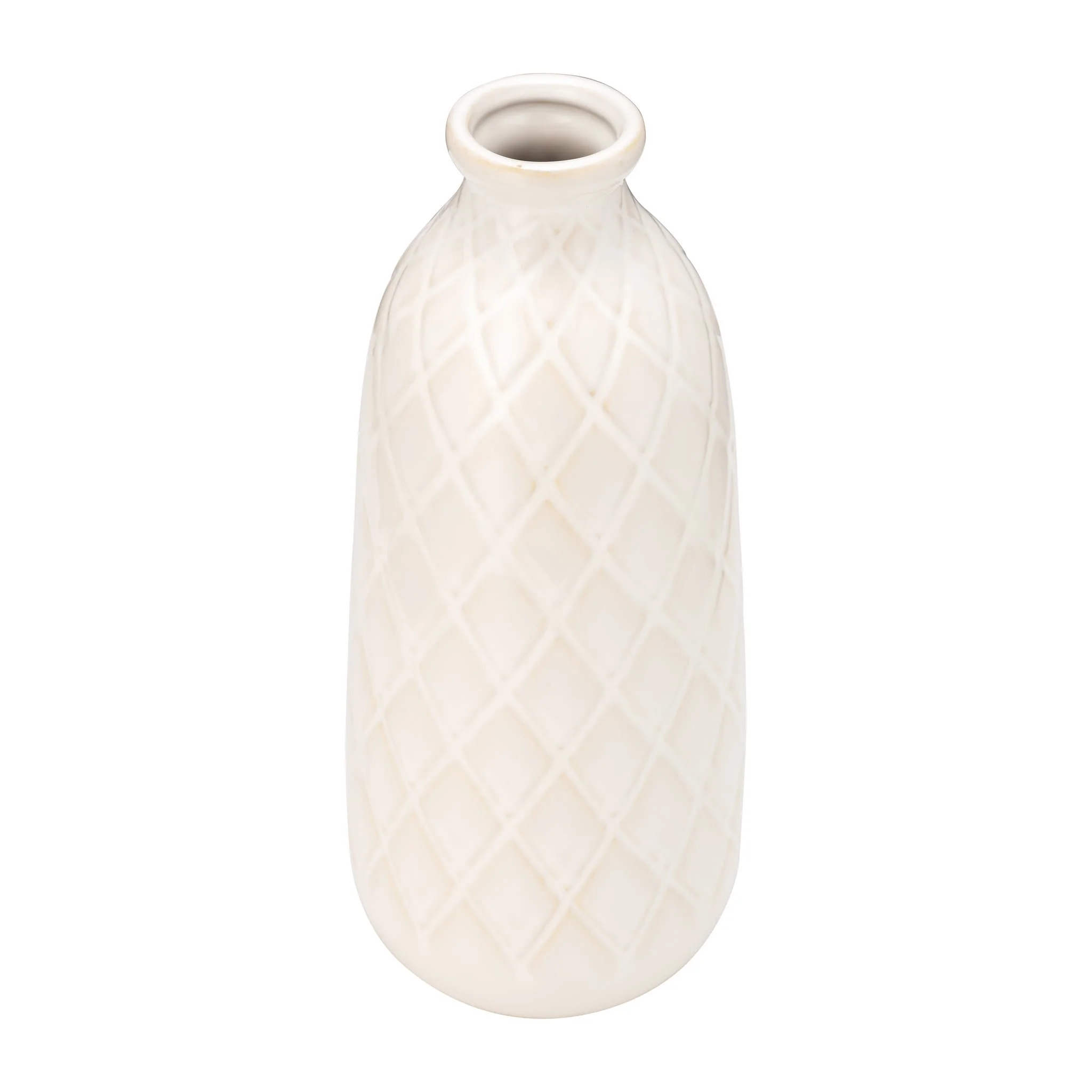Cer, 12" Plaid Textured Vase, Beige - Image 3