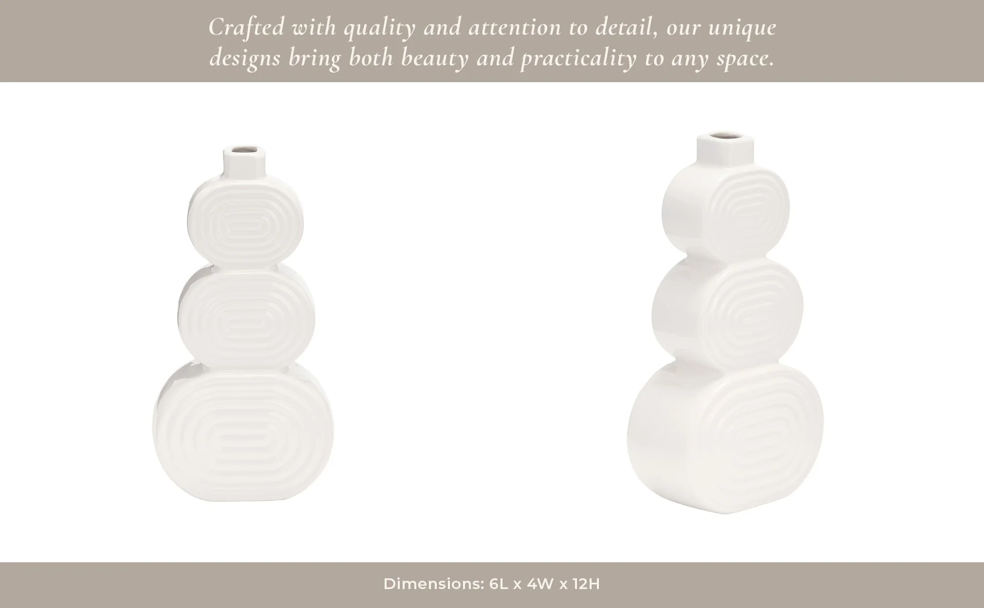 Cer, 12" Stacked Circles Vase, White - Image 12