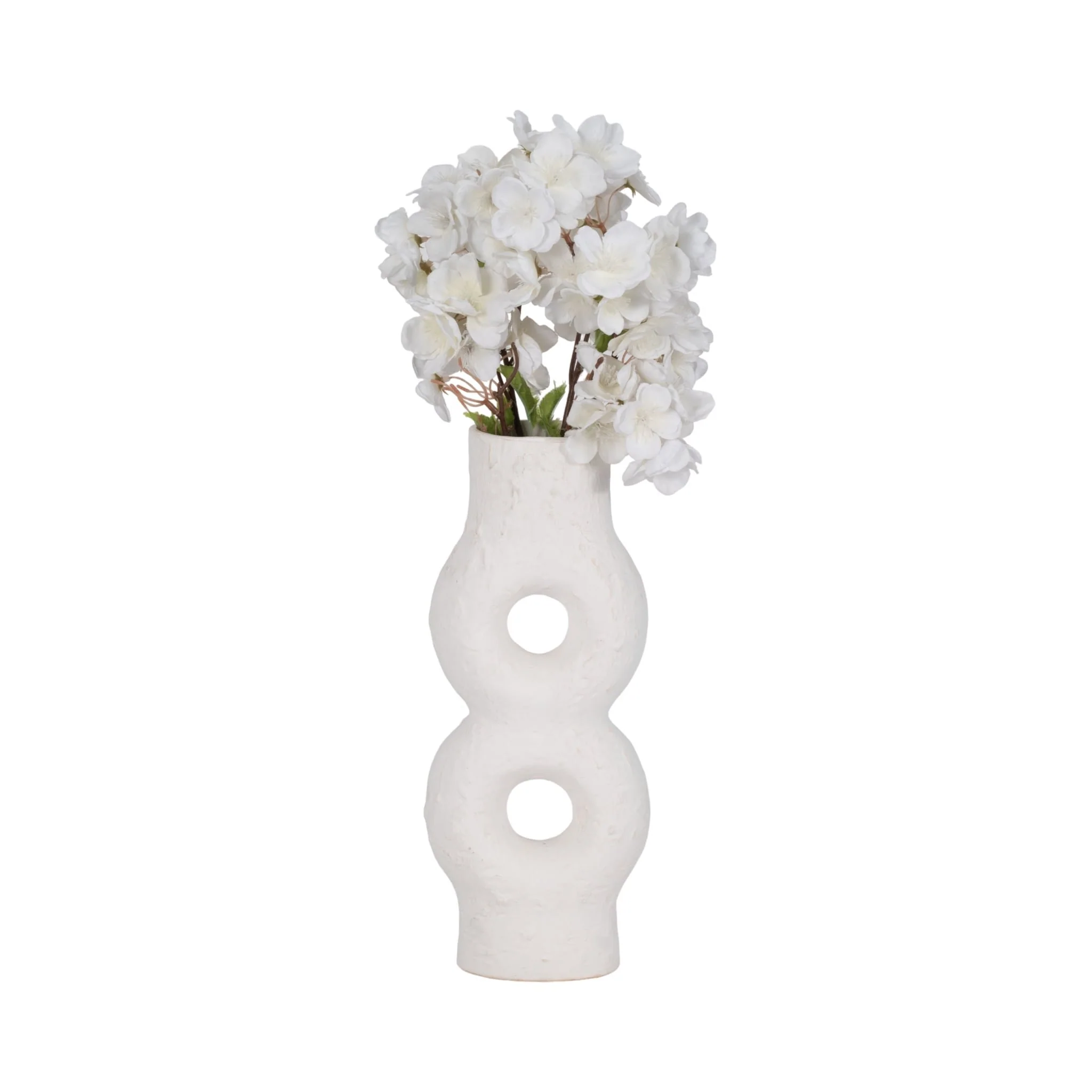 Cer, 13" Textured Stacked Circles Vase, White - Image 2