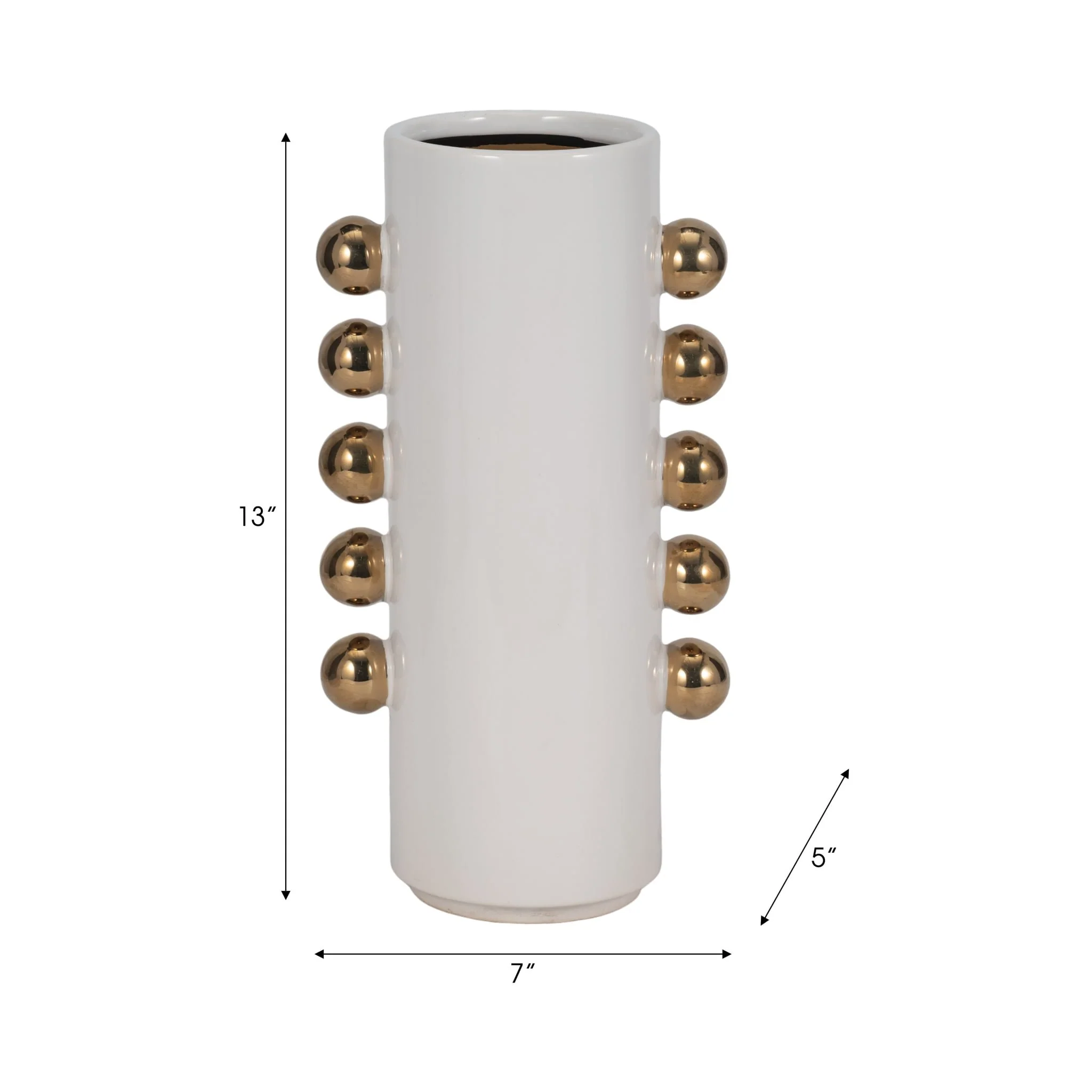 Cer, 13" Vase W/ Side Knobs, White/gold - Image 8