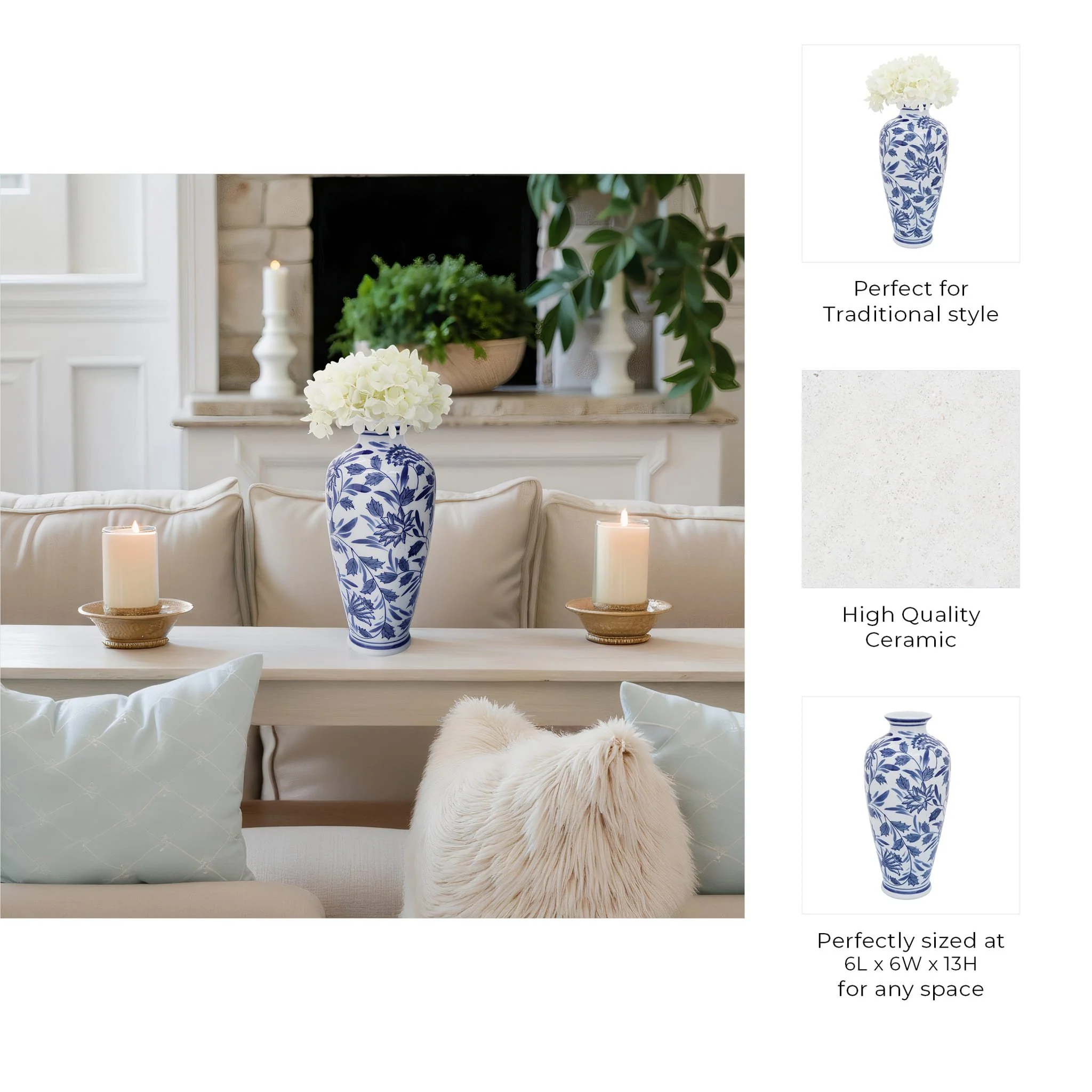 Cer, 13"h Chinoiserie Vase, Blue/white - Image 9