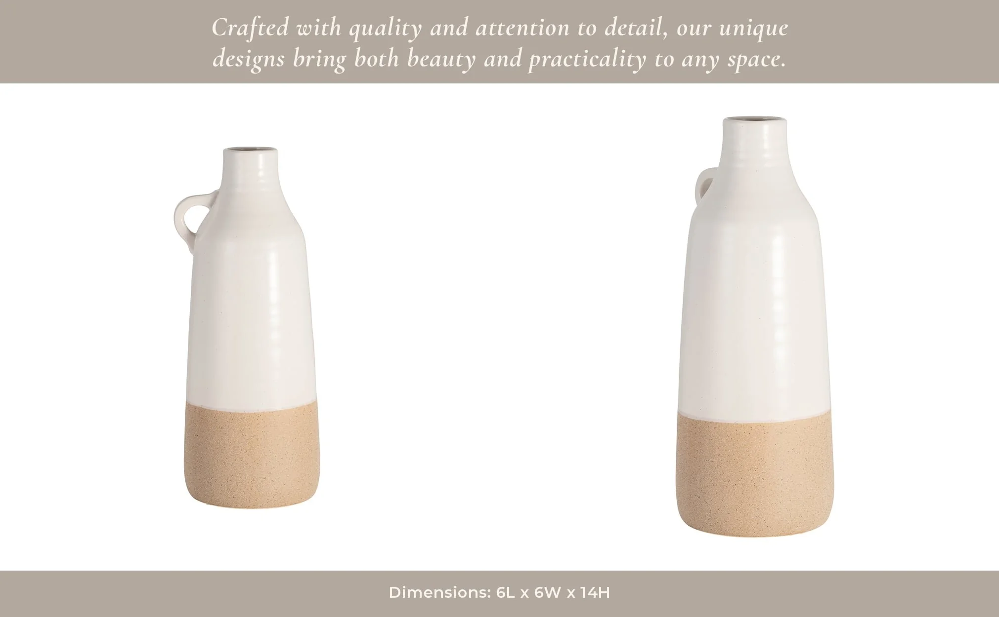 Cer, 14" Bottle Vase, White/tan - Image 13