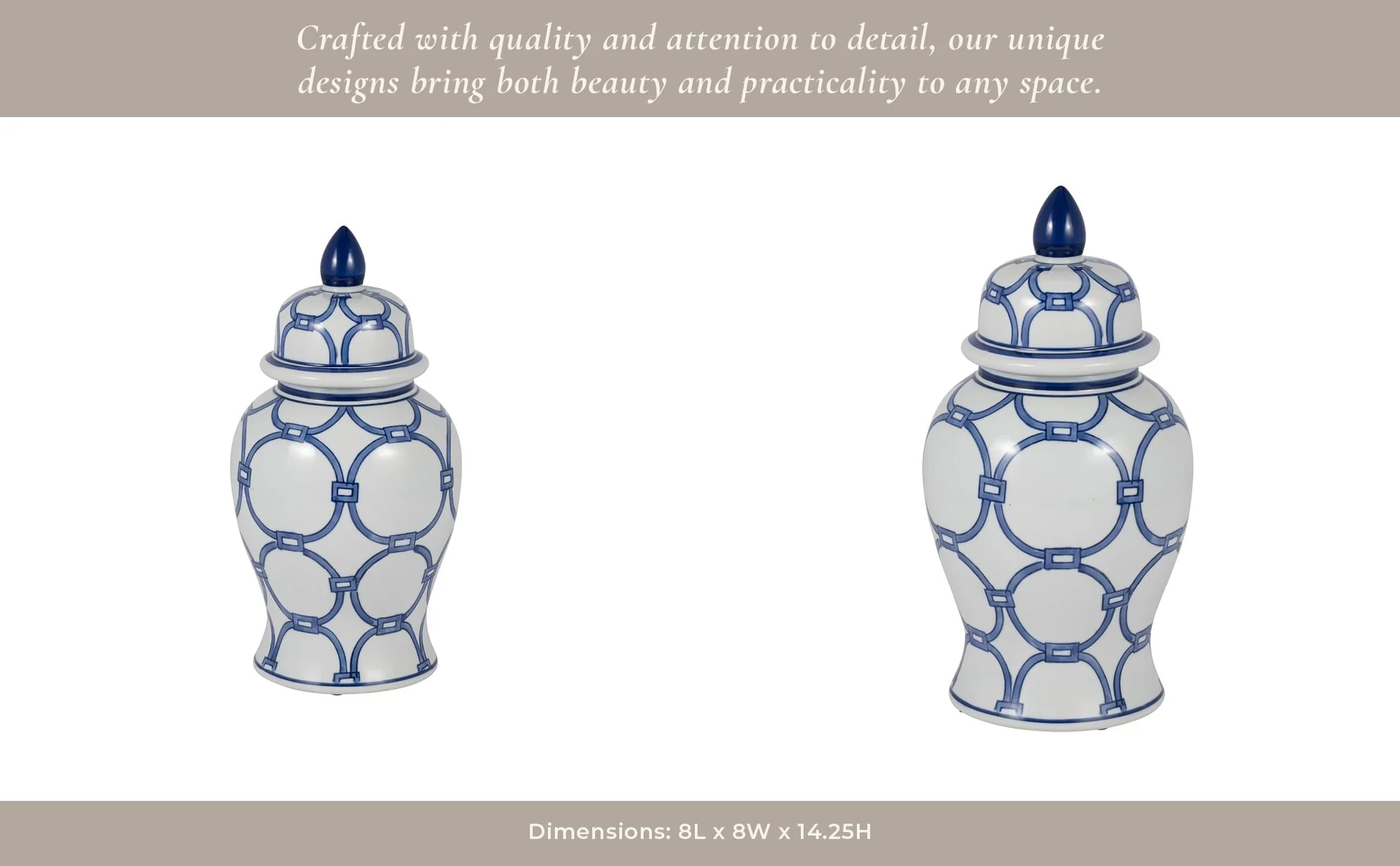 Cer, 14" Links Temple Jar, Blue/white - Image 15