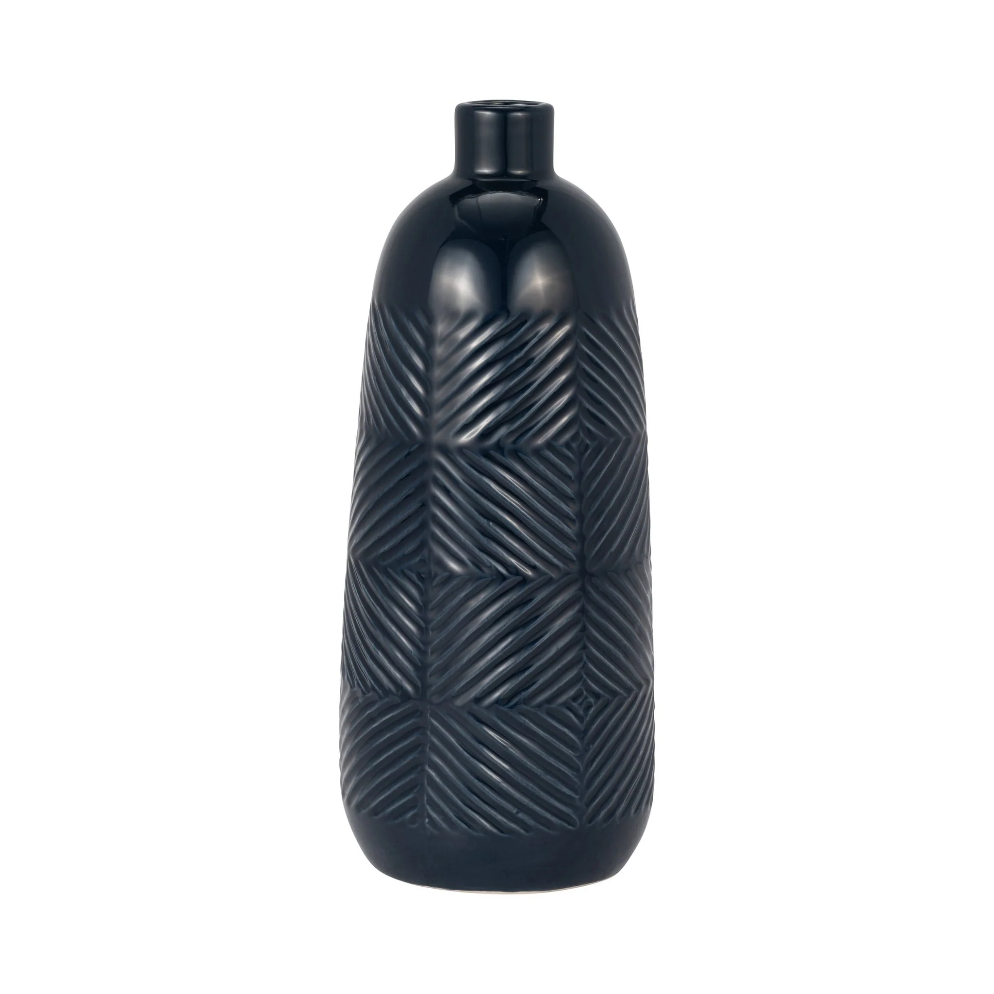 Cer, 14" Textured Lines Vase, Navy - Image 2