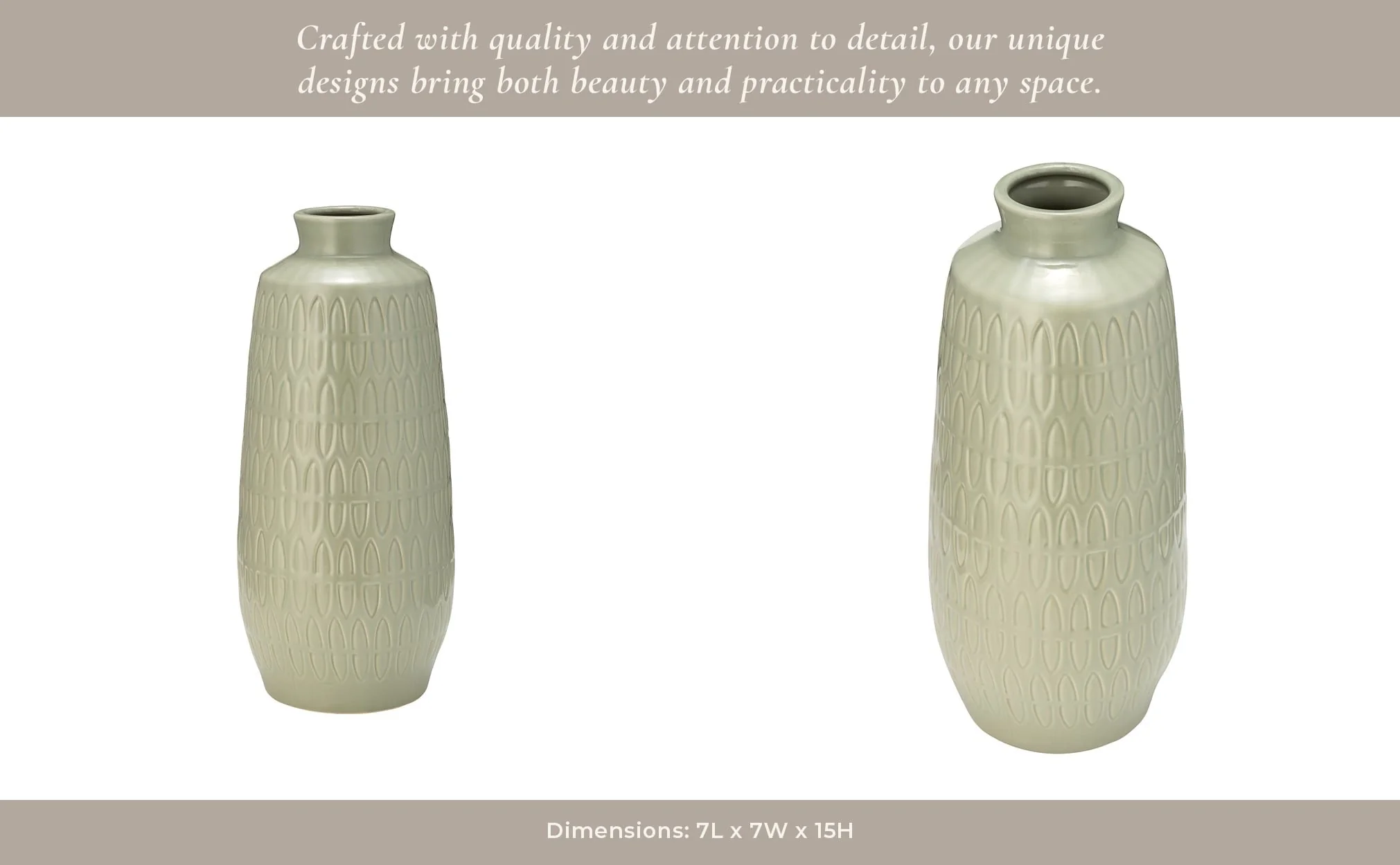 Cer, 15"h Carved Vase, Cucumber - Image 13
