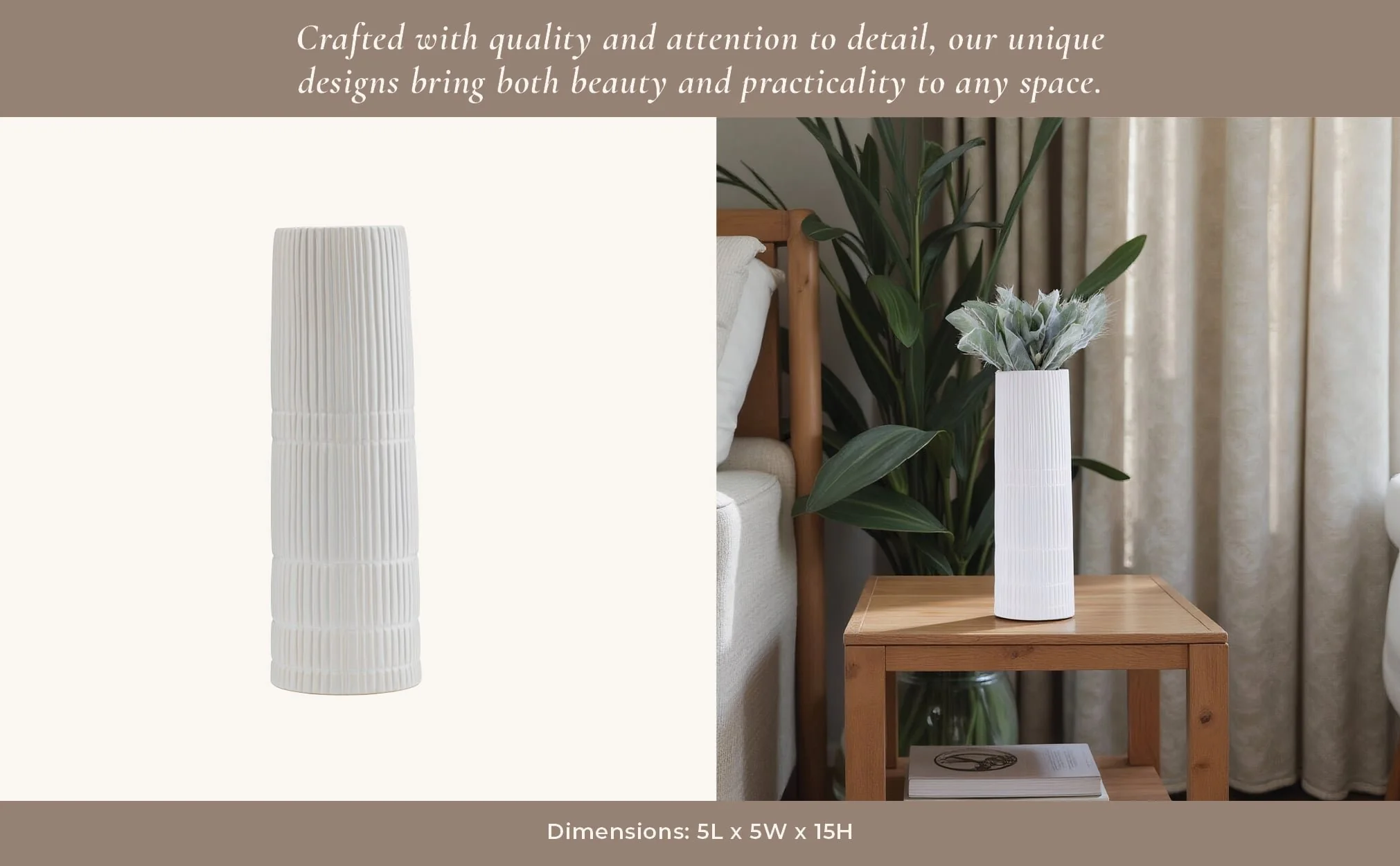 Cer, 15"h Lined Cylinder Vase, White - Image 11