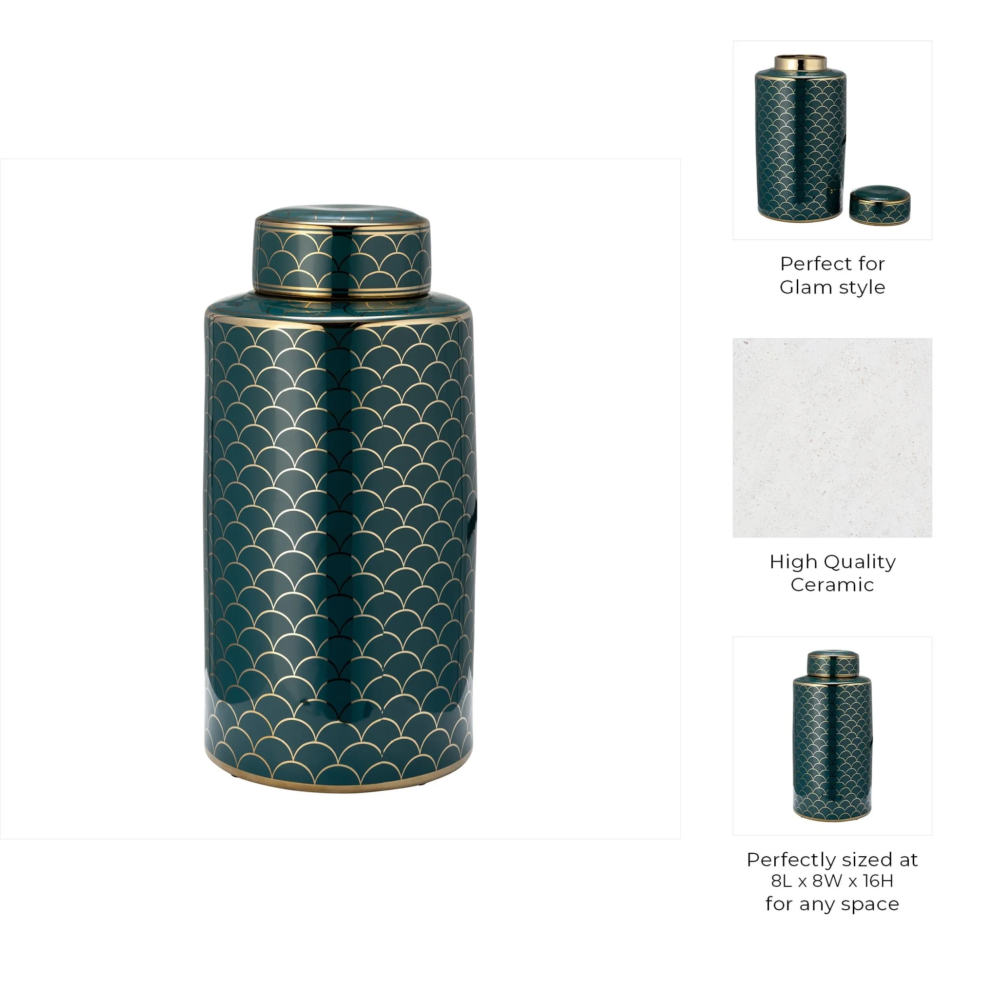 Cer, 16" Crackle Jar W/ Lid, Gold - Image 7